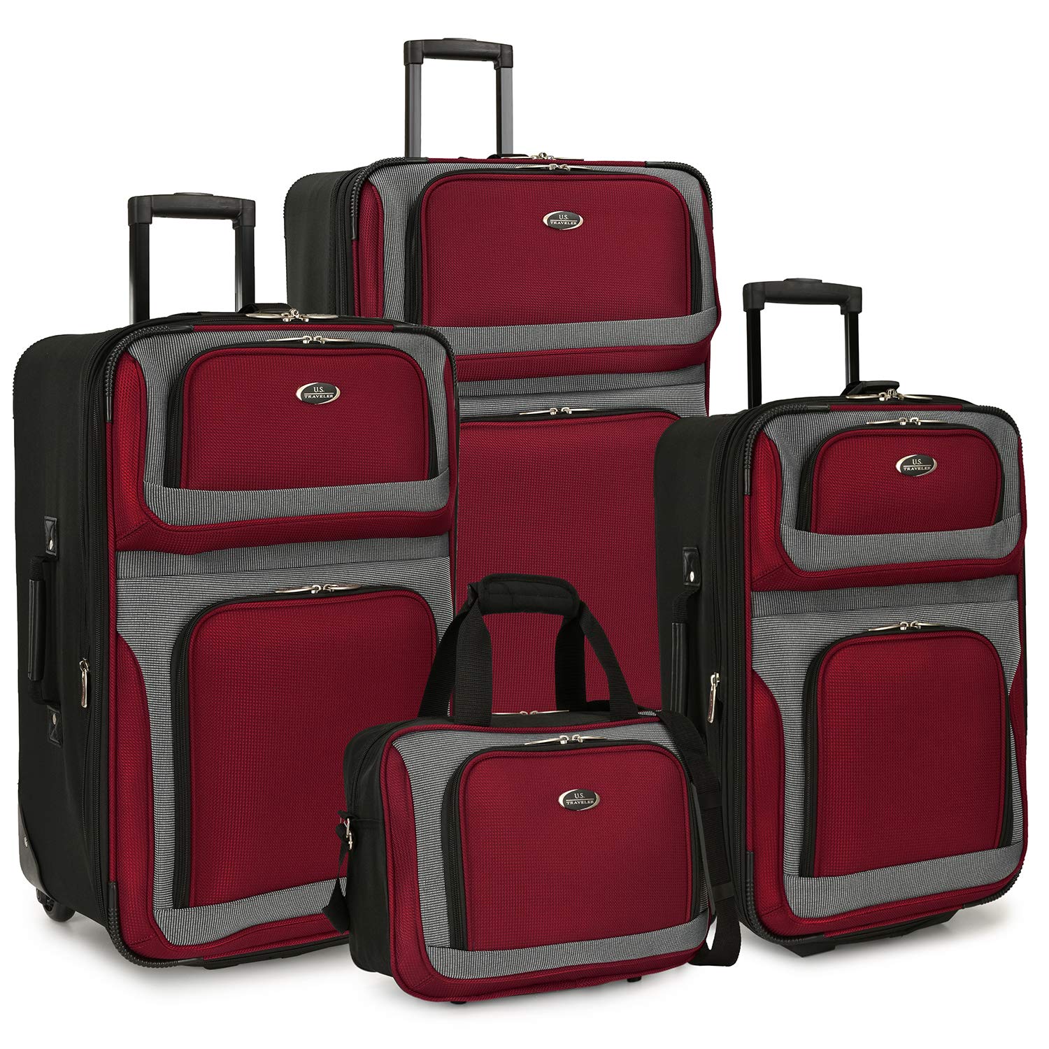 U.S. Traveler New Yorker Lightweight Expandable Rolling Luggage, Red/Gray, 4-Piece Set