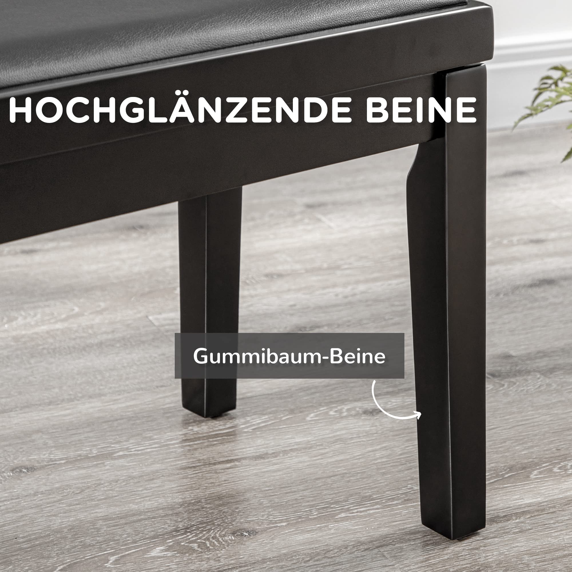 Leren pianobank 10 cm in hoogte verstelbare pianokruk met elegante hoefijzerkrukpoten en comfortabele gevoerde zitting, 58 x 41 x 48-58 cm, teak