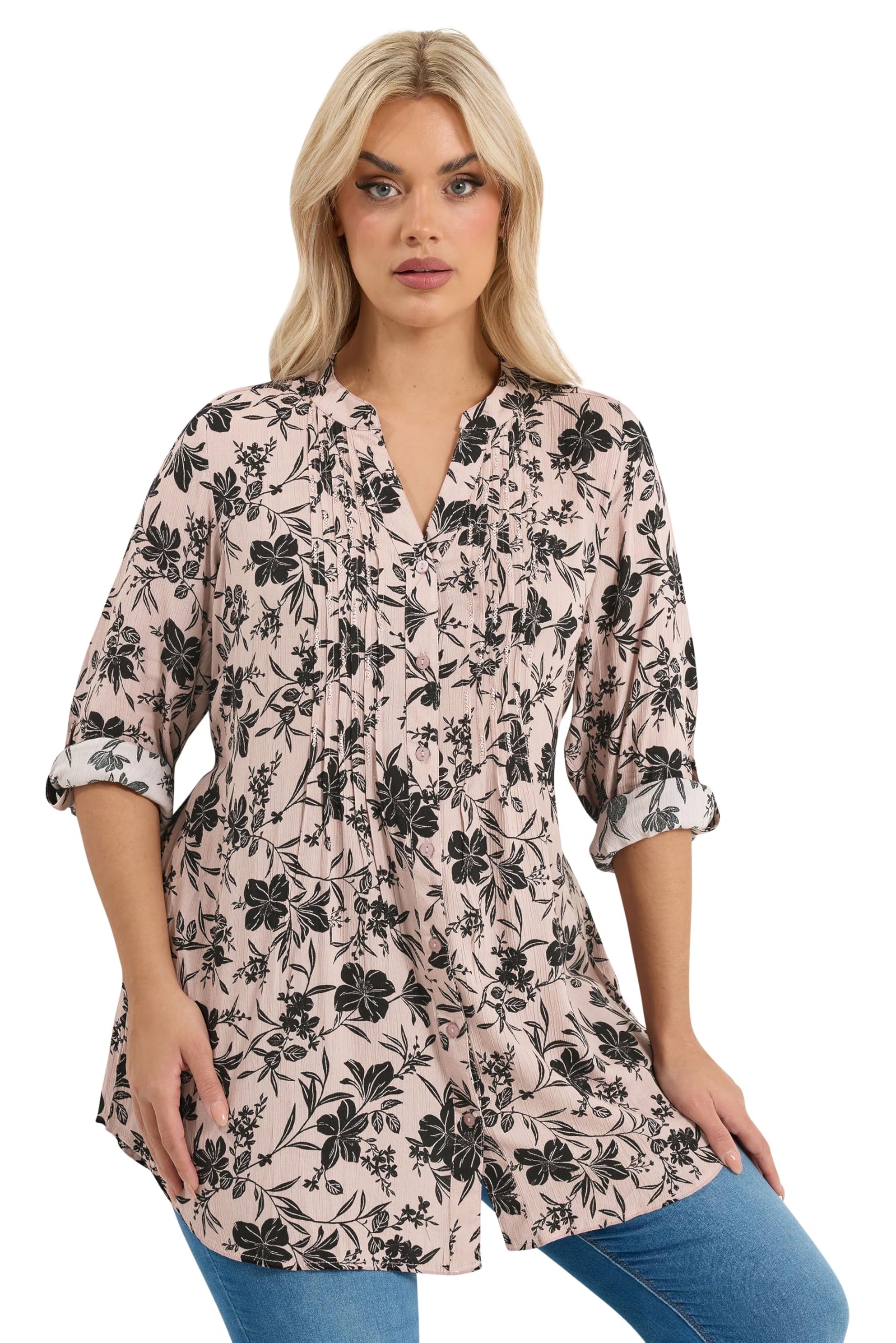 Yours Women's Multicolor Floral Pintuck Blouse | Size: 22-24