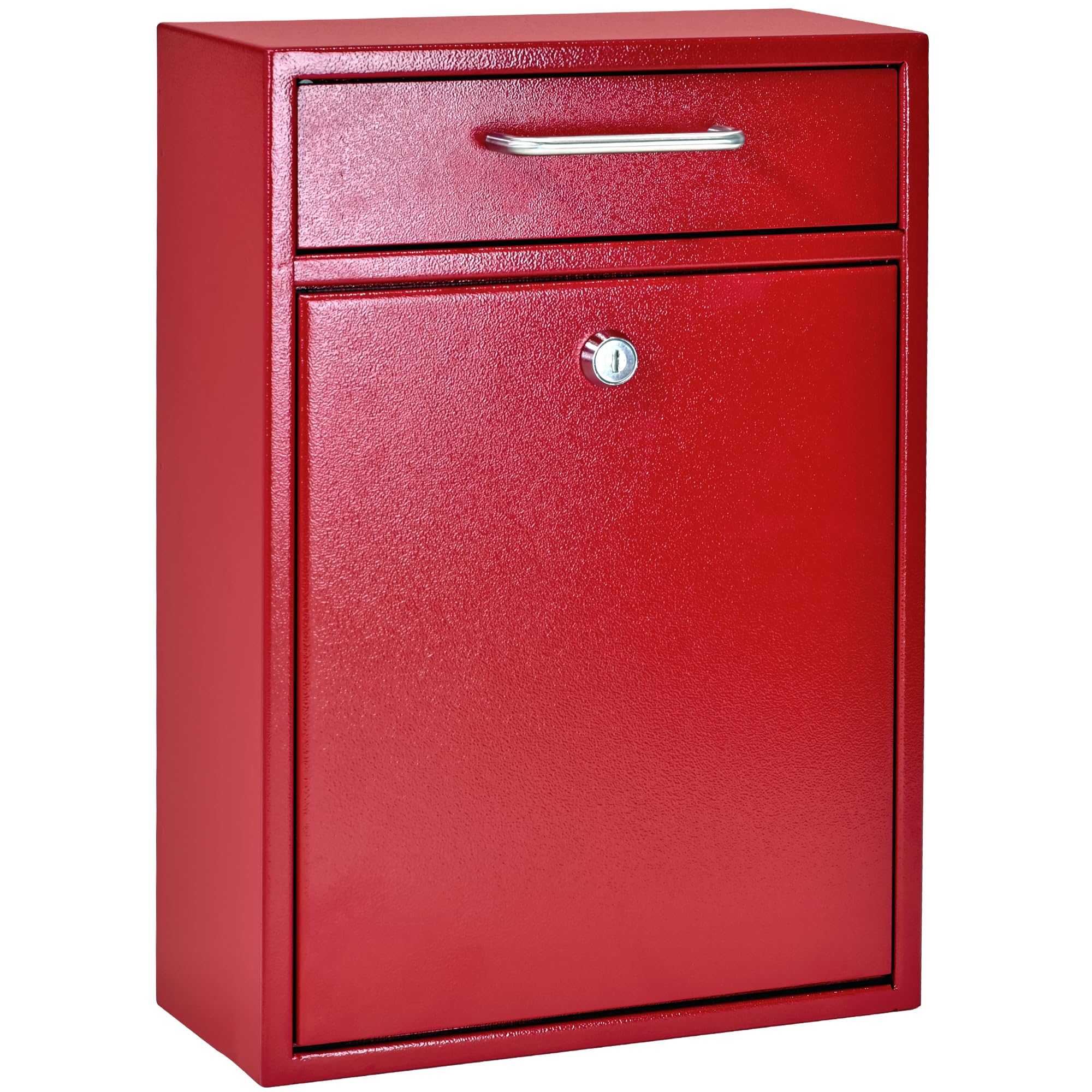 Mail Boss 7426 High Security Steel Locking Wall Mounted Mailbox Office Drop Comment Letter Deposit Box, Red