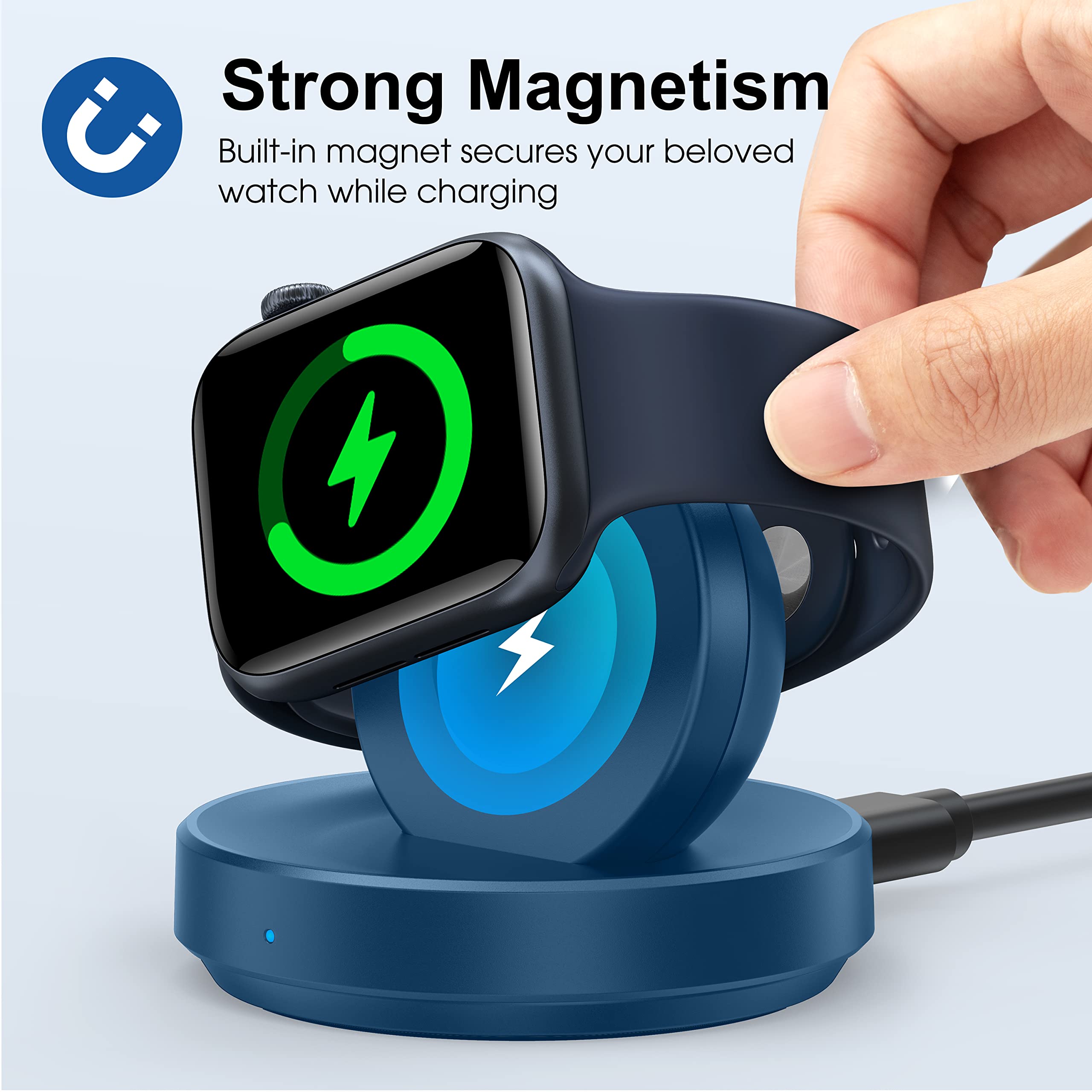 ZAPOGO Przenośna magnetyczna stacja ładująca do zegarka Apple Watch, bezprzewodowa szybka ładowarka stojak z kablem do ładowania, uchwyt na stolik nocny, kompatybilny z Apple Watch 10 9 8 7 SE 6 5