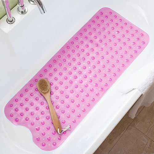 Tapetes de bañera antideslizantes para bañera de 39 x 16 pulgadas, tapete de ducha extra largo, tapete de baño lavable a máquina, sin BPA para niños