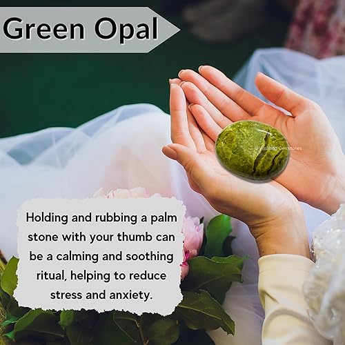 Miniatura 6 de Amazing Gemstone Piedra de palma de ópalo verde, piedra de preocupación de masaje de bolsillo para equilibrio natural de chakras corporales,