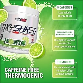 EHP Labs OxyShred Non Stimulant Pre Workout Powder - Stim Free Pre Workout, Caffeine Free Preworkout for Men & Women - Non Stim Preworkout - Sugar Free Energy Powder - Mojito, 60 Servings