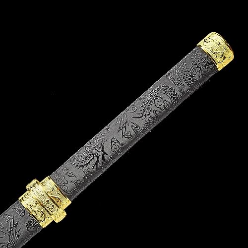 Miniatura 7 de Patrón de dragón dorado, espada de vaina, samurái japonés, real, recto, completo Tang Jian (patrón de dragón dorado)