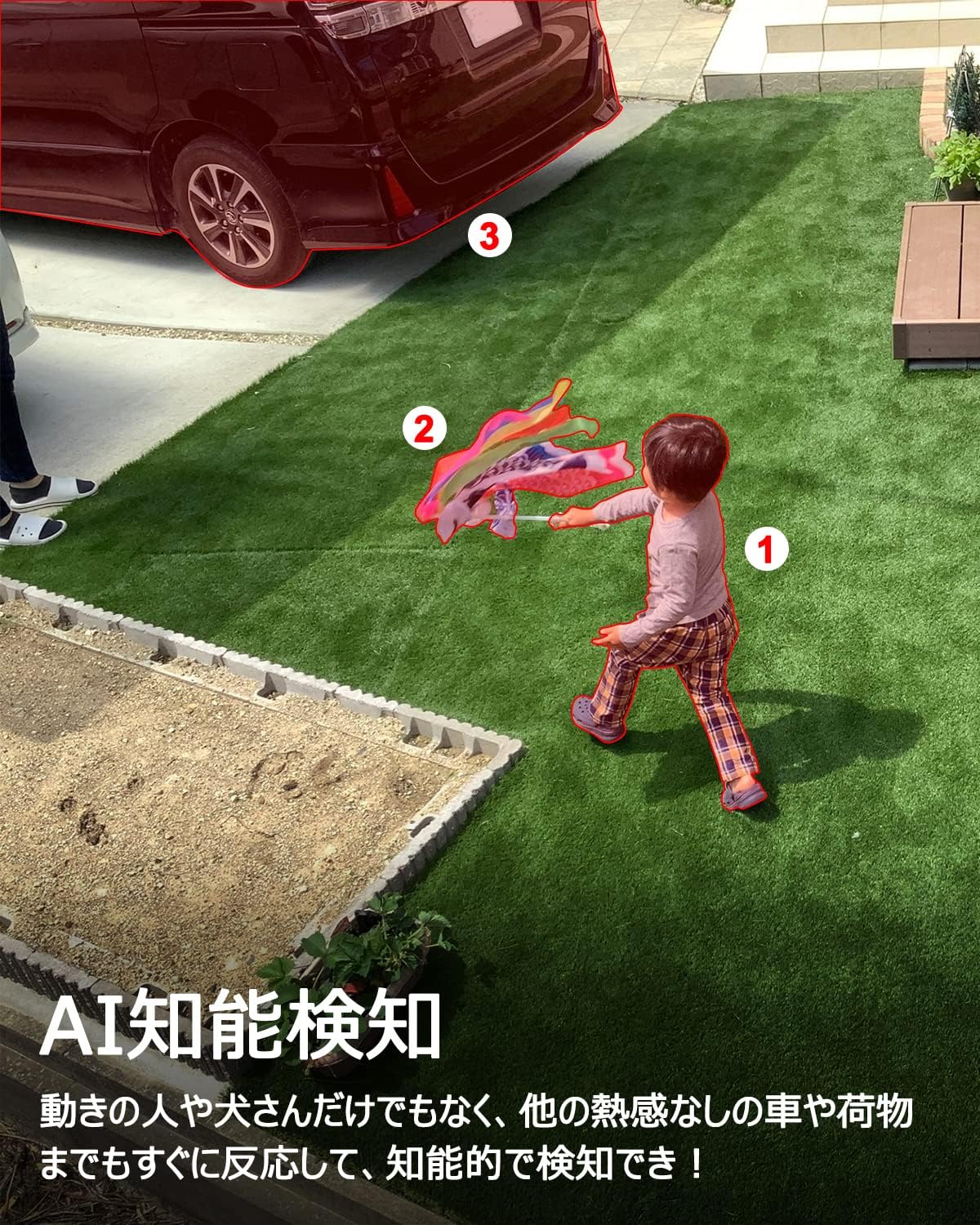 ANRAN Security Camera AI intelligent detection identifying a child and a car