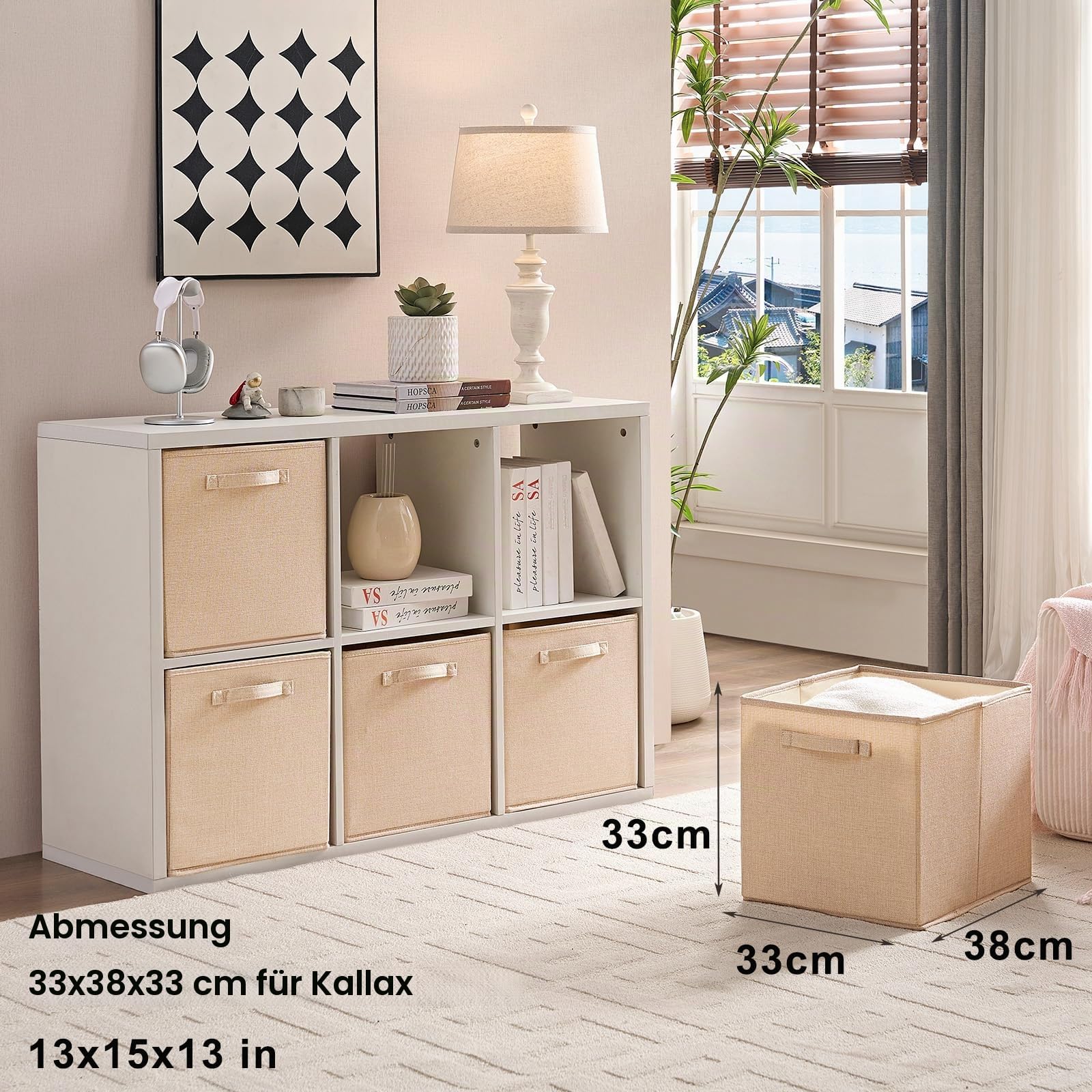 Mangata Aufbewahrungsbox 33x38x33 cm, faltenfrei Stoff Aufbewahrungskörbe für Kleiderkörbe, Körbe, Truhen, Spielzeug (4 er, Helles Khaki)