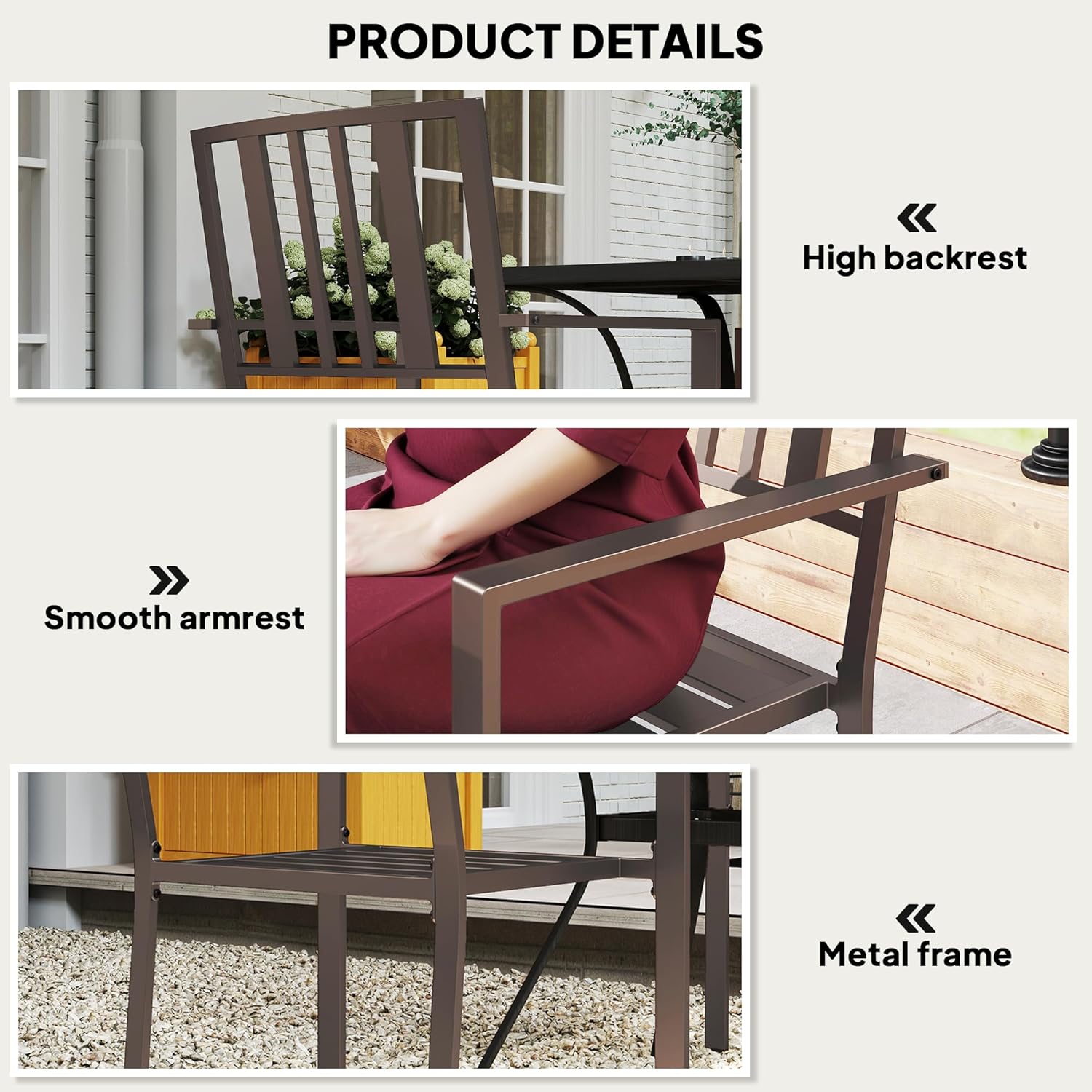 Outsunny Set of 2 Patio Dining Chairs, Stackable Outdoor Garden Bistro Chairs with Metal Slatted Seat & Backrest for Yard, Garden, Dark Brown