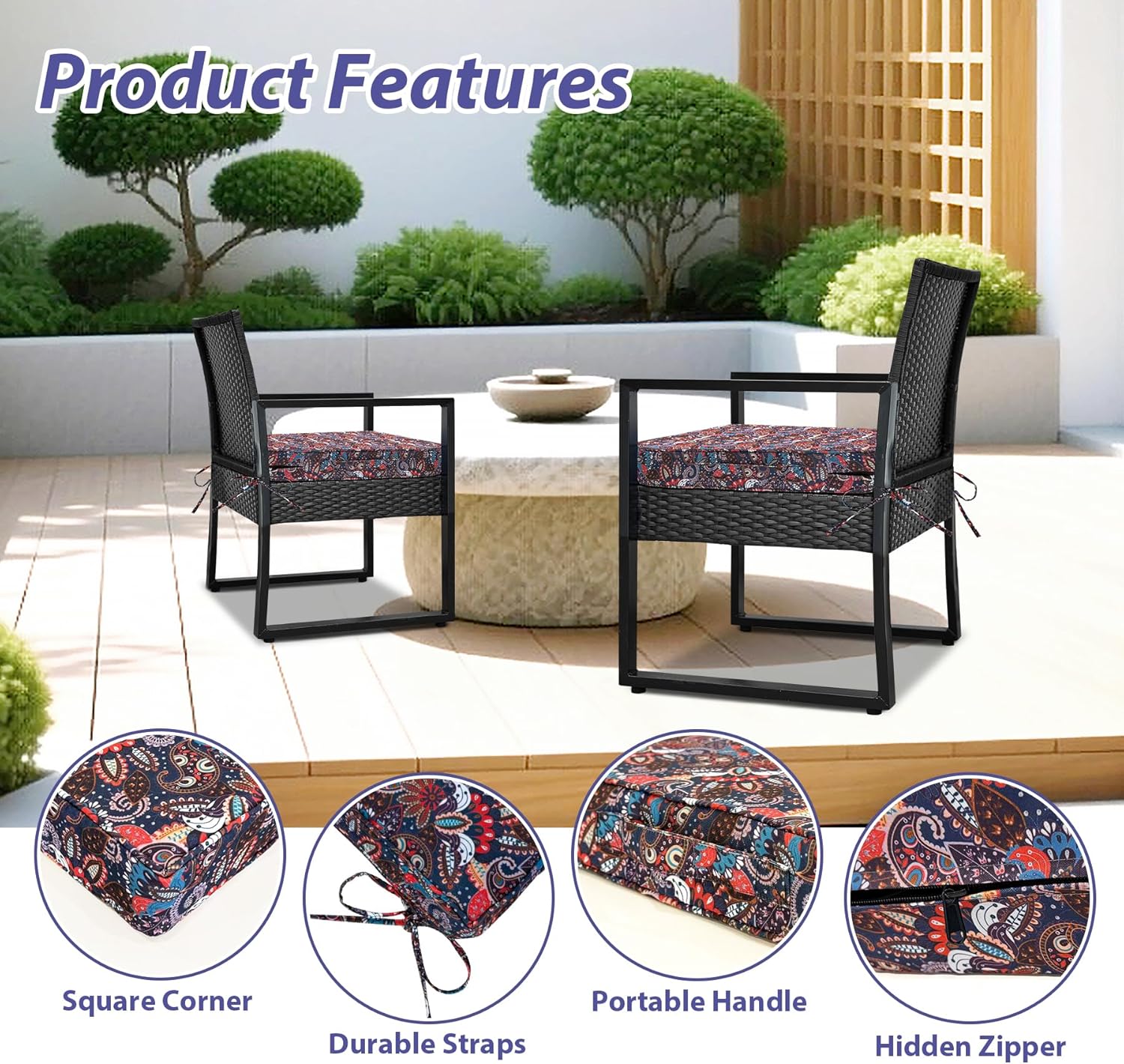 IPYNBAP Outdoor Chair Cushions Set of 4,Waterproof Outdoor Seat Cushions for Patio Furniture,Patio Chair Cushion with Handle and Ties, Out Door Chair Pads,19" x 19" x 3", Artistic Floral