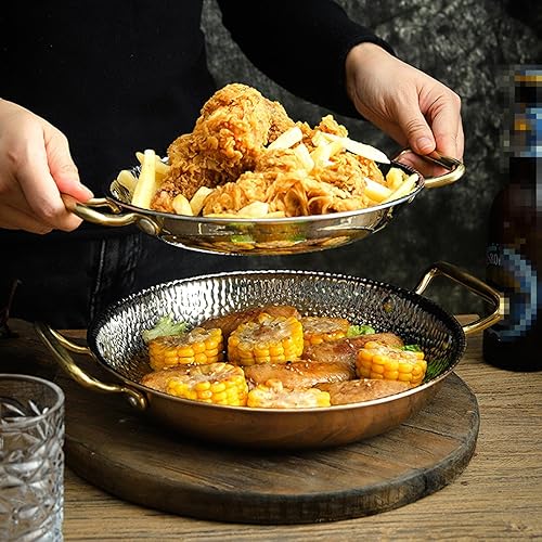 Miniatura 2 de SVRITE Sartén para paella de acero inoxidable martillada a mano sin recubrimiento antiadherente con asas dobles -10 tamaños estilo paella para