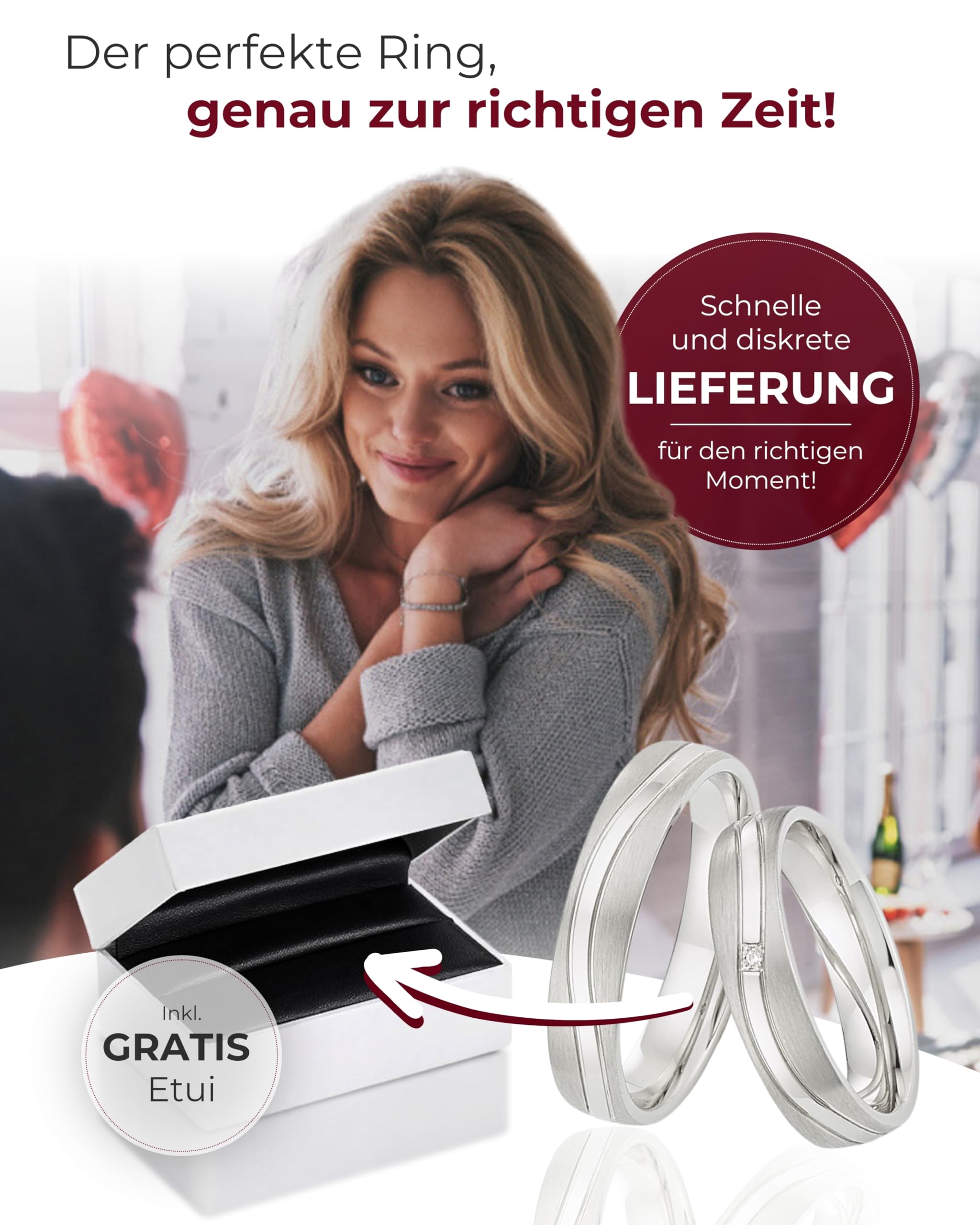 123traumringe Eheringe in 925 Silber I Partnerringe mit Etui & Gravur I Damenring mit 1 Zirkonia I Wählbare Ringgröße 50-70 mm I Verlobungsringe in 4,5 mm Breite & 1,7 mm Stärke I S85