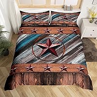 Vista 3 de Funda de edredón rústica de Texas con estrellas del oeste de Texas, juego de ropa de cama para niños y niñas, tablero de madera, funda de edredón
