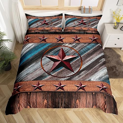 Miniatura 3 de Funda de edredón rústica de Texas con estrellas del oeste de Texas, juego de ropa de cama para niños y niñas, tableros de madera, funda de edredón