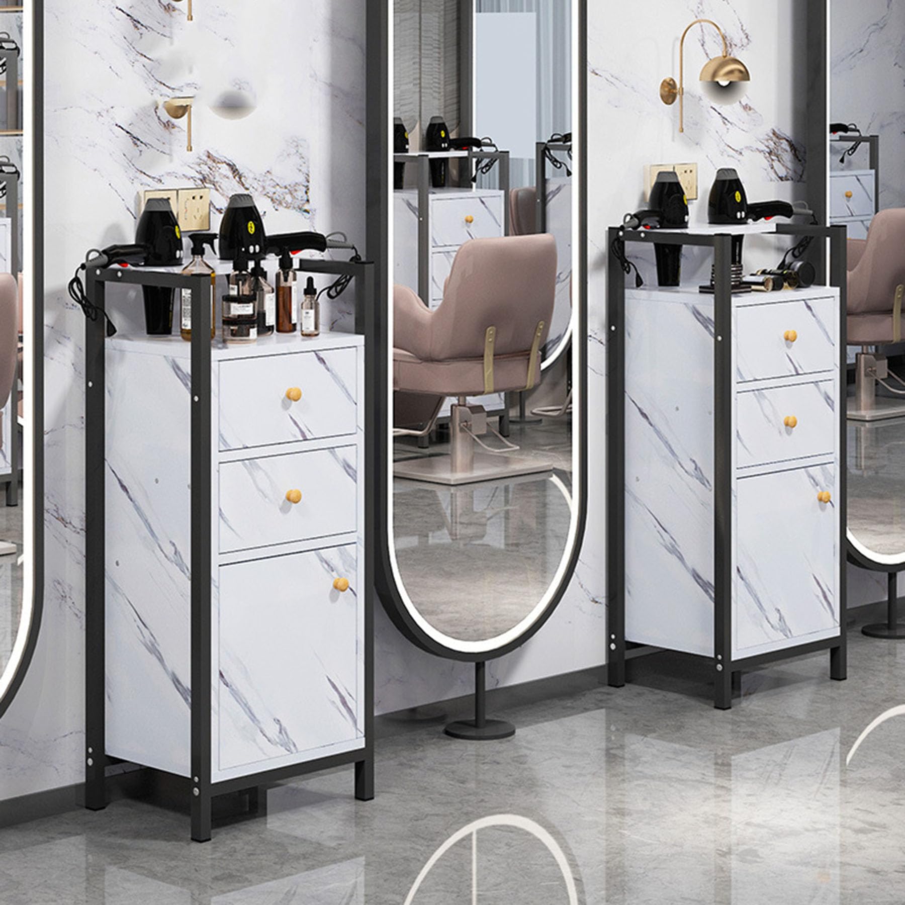 Mobiletto Portaoggetti Per Salone Di Bellezza Per Parrucchieri, Carrello Per Postazione Da Barbiere Con Cassetti Per Utensili, Postazione Per Parrucchiere Con Cassetto Per Asciugacapelli, Arredamento