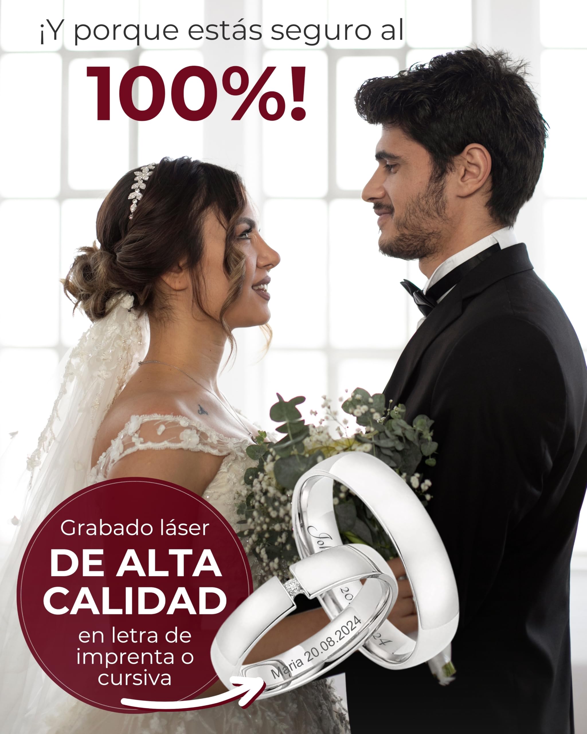 123traumringe 2 anillos de boda con brillante de plata 925 (diamante/grabado/cinta métrica y estuche).S91