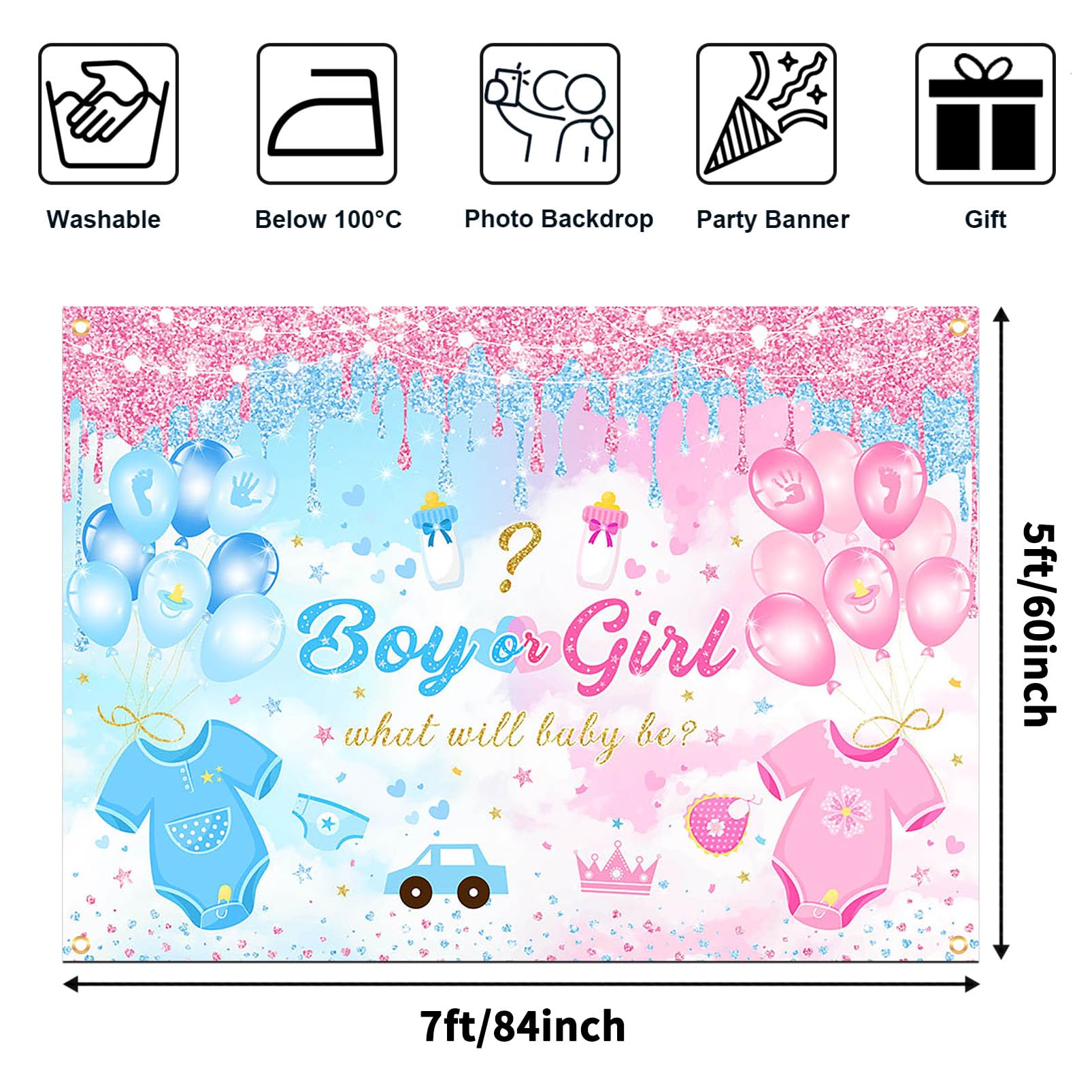 Avezano Gender Reveal Backdrop Boy or Girl Gender Reveal What Will Baby Be Party Decoration Pink Blue Balloon Gender Reveal Background for Baby Shower Gender Reveal Banner Supplies (7x5ft)