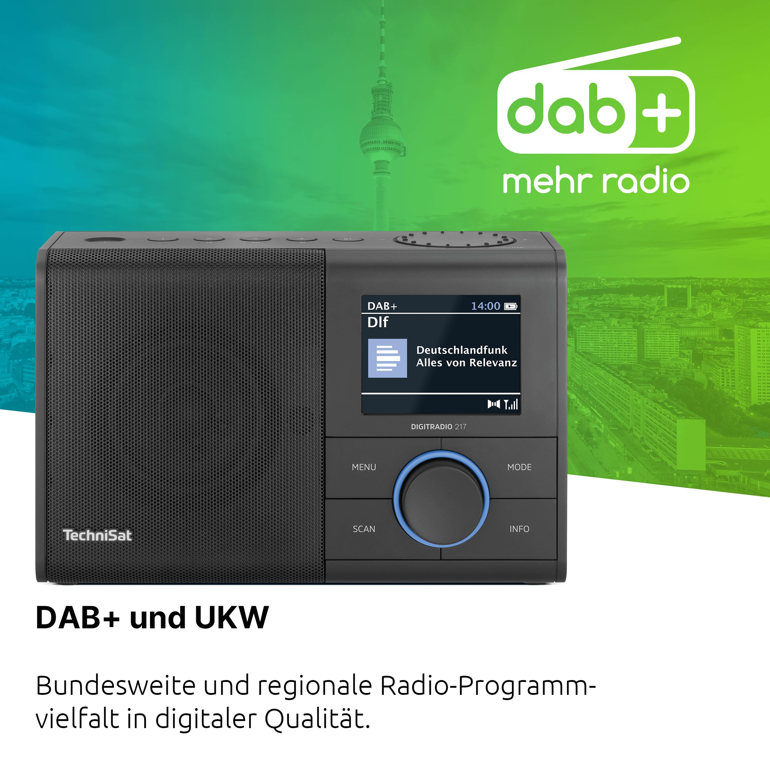 TechniSat DIGITRADIO 217 – Kompaktes und tragbares DAB+ Digitalradio (UKW Radio, Farbdisplay, Bluetooth, Direktwahltasten, Netz- und Batteriebetrieb, 2 Weckzeiten, Favoritenspeicher) schwarz