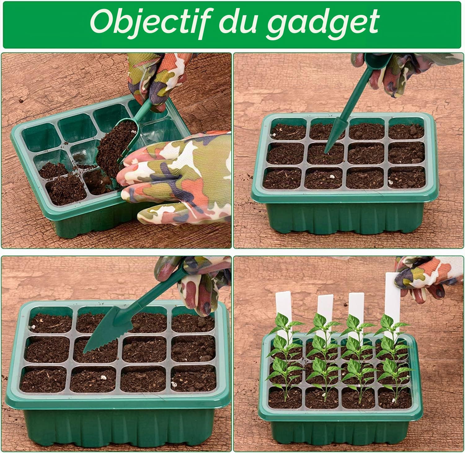 8 Pièces Mini Serre pour Semis, 96 cellules Serre Interieur Plateaux de Culture Semis Bacs à Semis Kit de Germination Interieur avec Couvercle pour Plantes Tomate, Noir