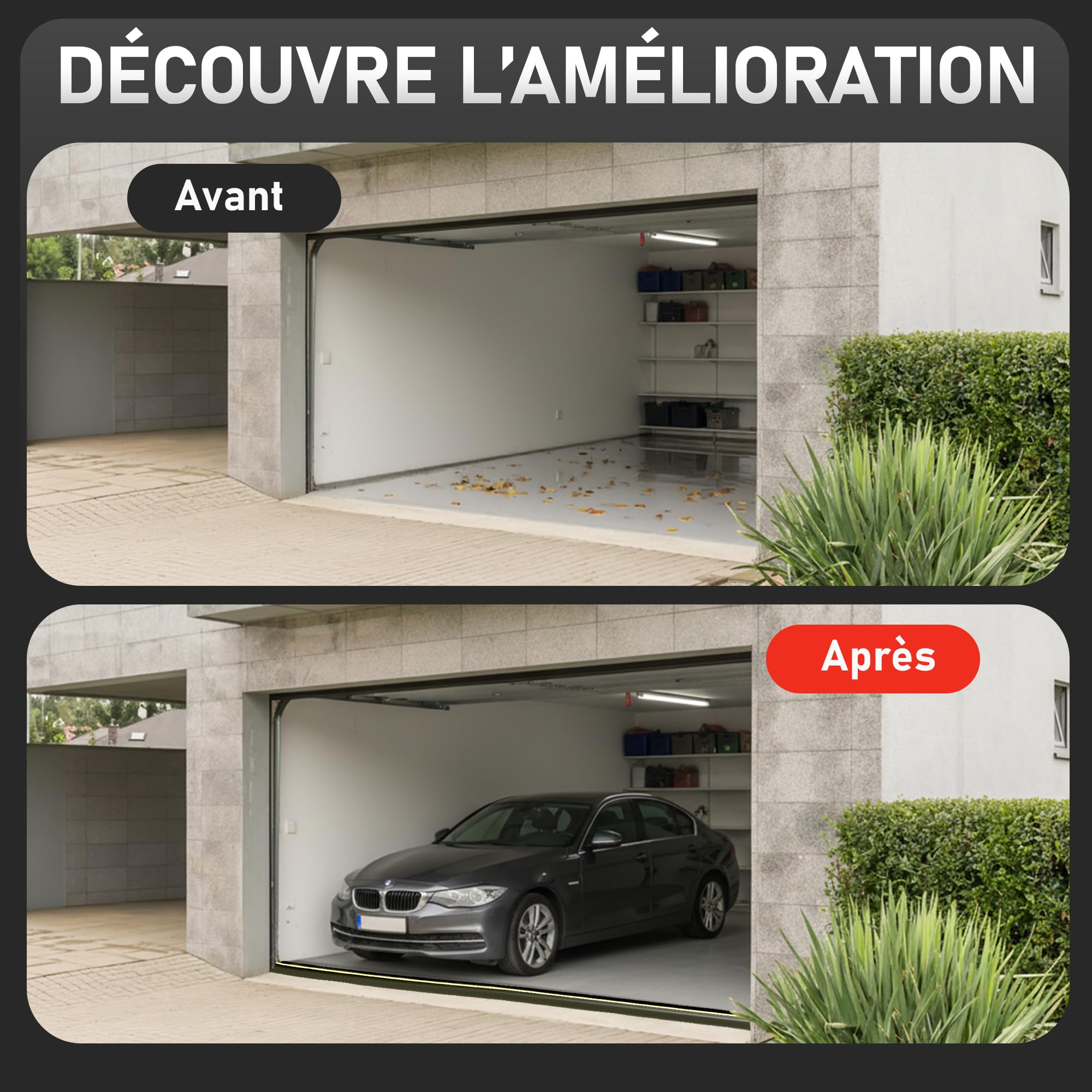 Joint Porte Garage 3M | Empêche l’Eau, la Poussière et le Froid – Installation Facile | Seuil de Porte de Garage | Silicone d’installation incluse (3 m)