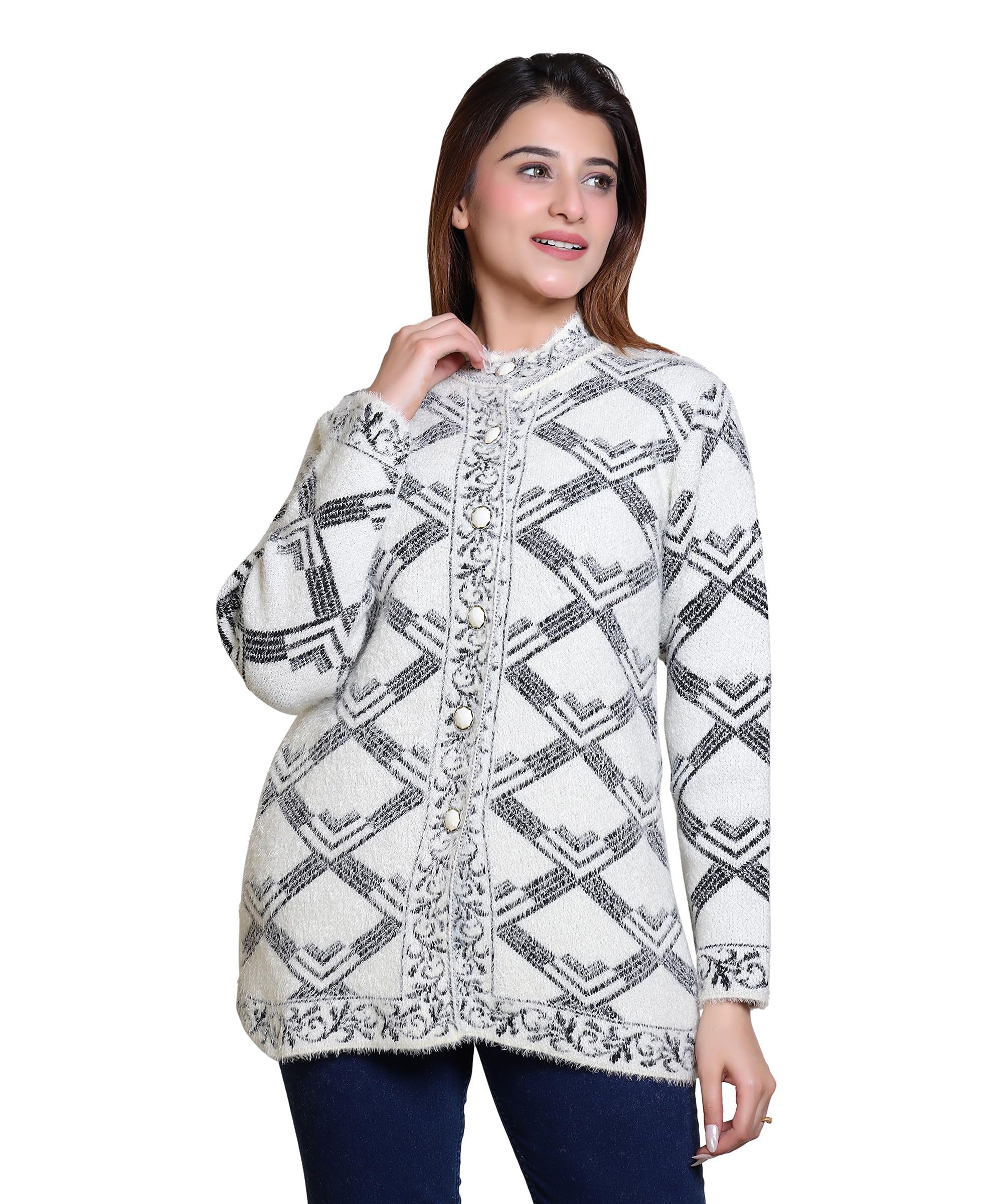 Women's Woolen/Acyrlic Winter Wear Warm Full Sleeve Knitted Cardigan/Sweaters Hair Yarn Cardigan | Size Suitable for L and XL | Grey-image-14