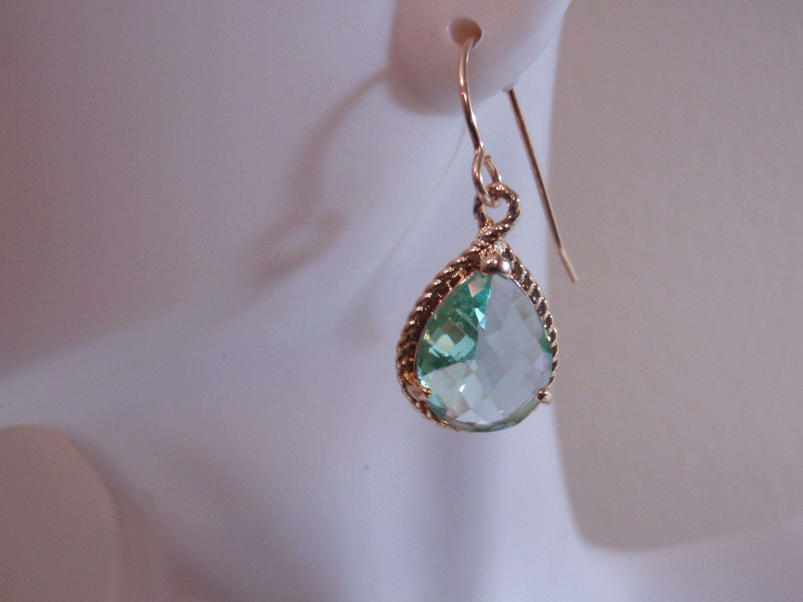 Gift, Mother, Gifts, 14k Gold Filled Ear Wire, Aquamarine Glass Earrings