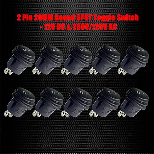 Miniatura 3 de Interruptores basculantes redondos impermeables On Off, Ampper de 2 pines, 12 V CC y 250 V125 V CA 0.787 in, interruptor de palanca redondo SPST con