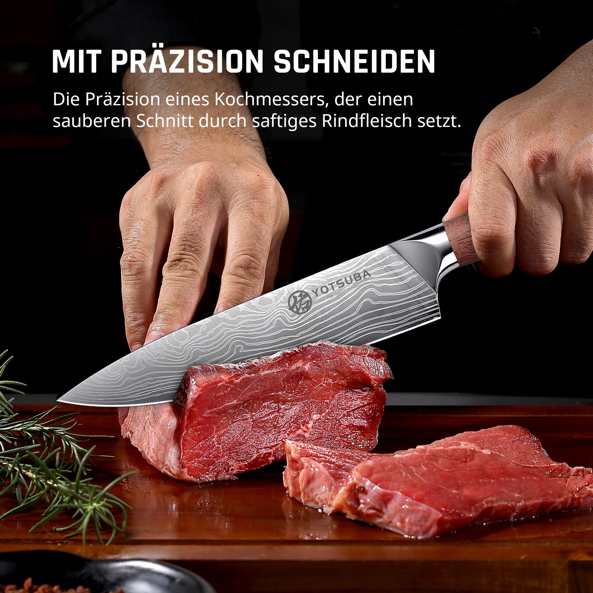 YOTSUBA Messerset 3-teilig, Japanisches Küchenmesser set Hochwertigem Carbon Edelstahl, Ultra Scharfes Messer Set mit Chefmesser Santokumesser Allzweckmesser