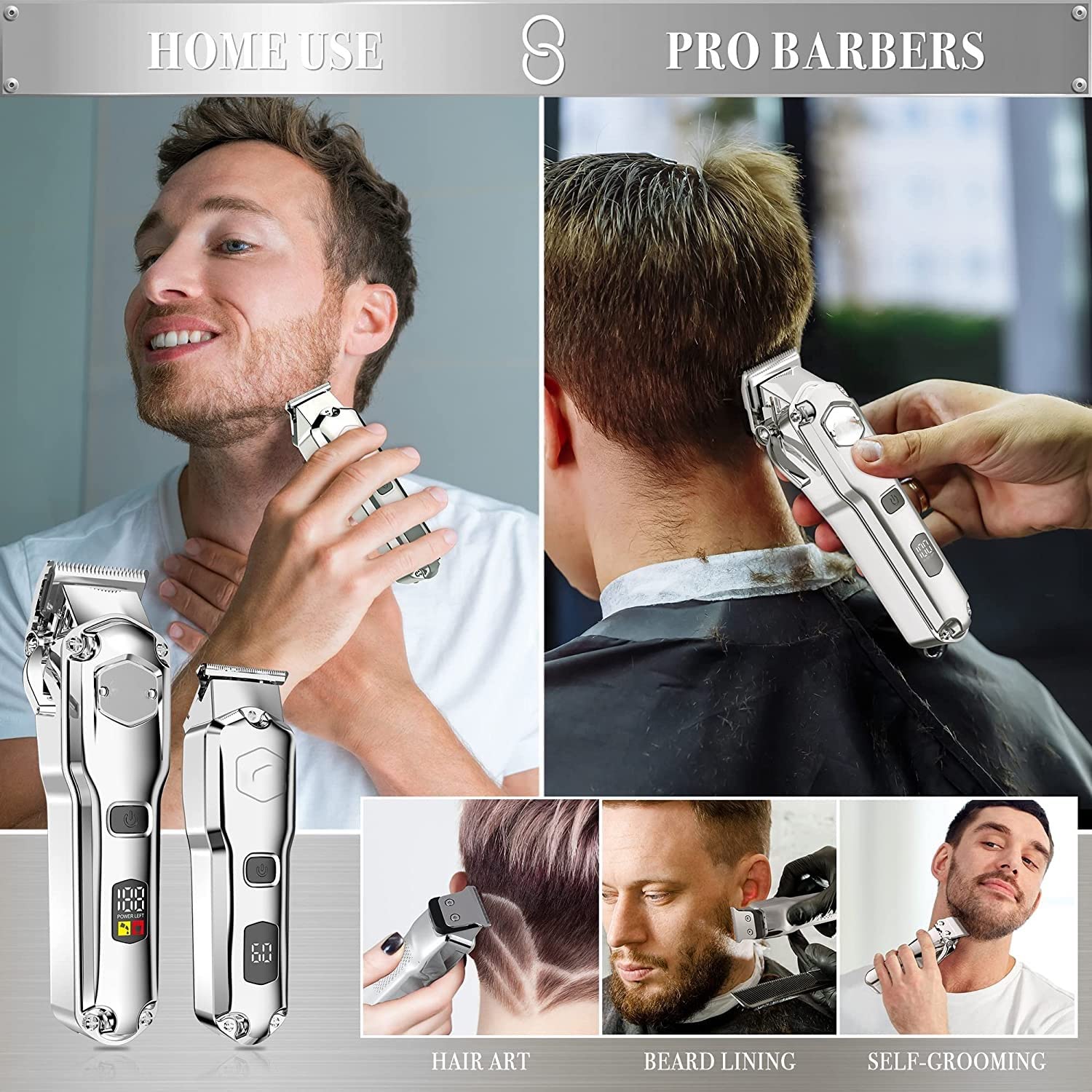 Tagliacapelli da uomo, kit combinato regolabile professionale per barbiere, tagliacapelli elettrico ricaricabile
