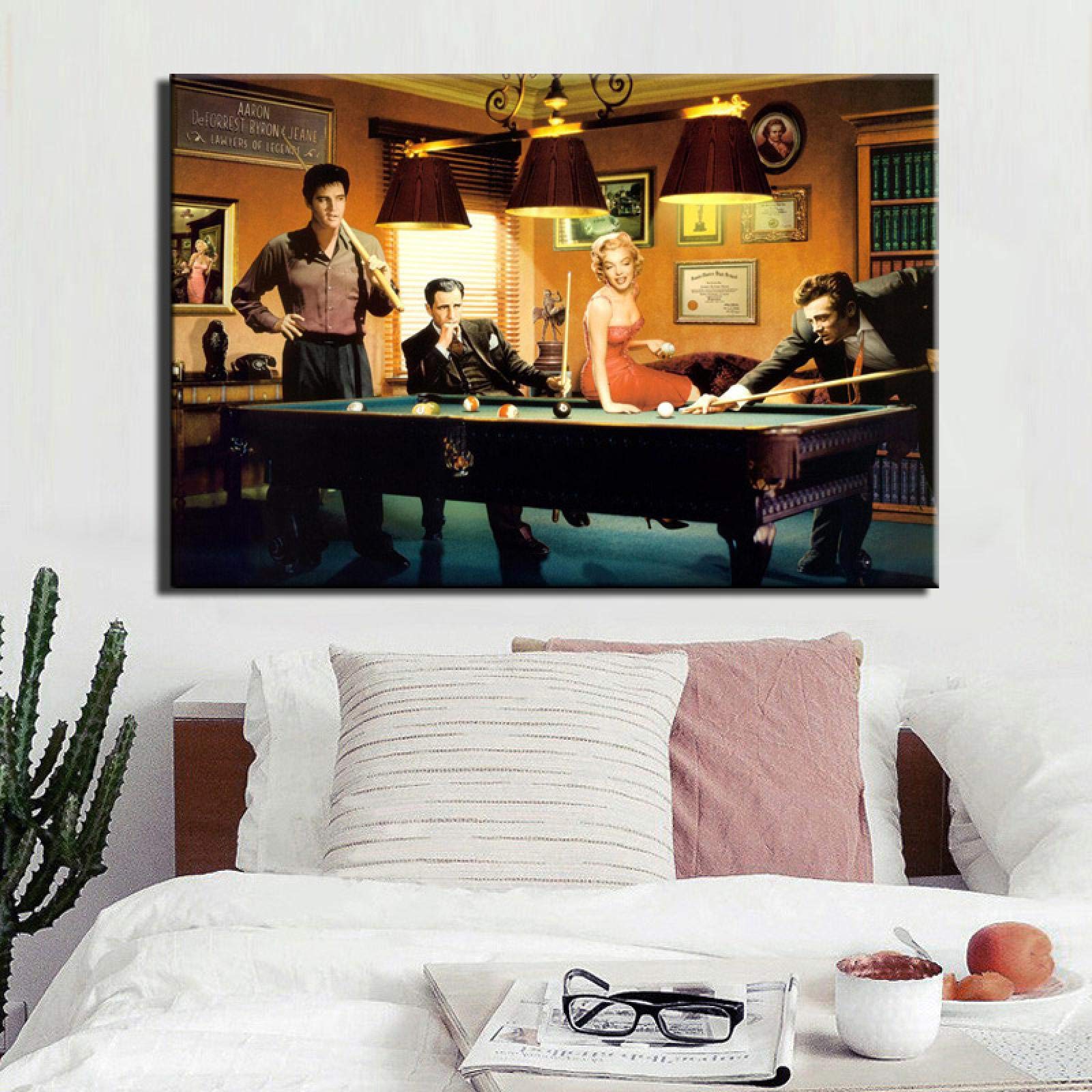 XIANGPEIFBH Famoso Wall Art Picture Film Attore Cantante Gioca a Biliardo Tela Pittura Poster Classico per Soggiorno Decorazione Domestica 60x85cm(24x33inch) Cornice Interna