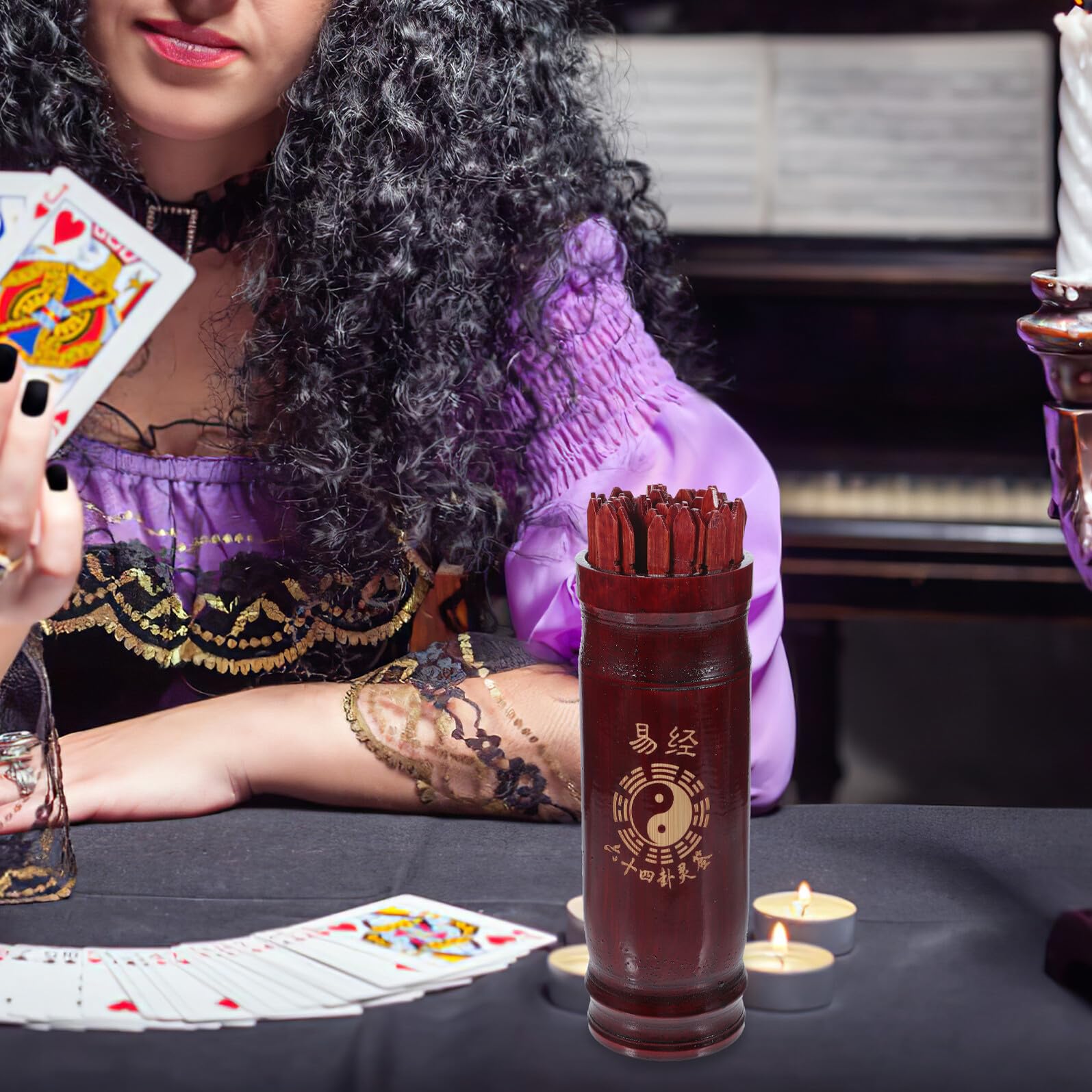 Set Bastoncini Divinazione Cinesi in Legno con Secchio e Libro, Oggetti di Scena per Giochi di Predizione della Fortuna, per Riunioni Familiari e Templi, Stile Tradizionale Cinese