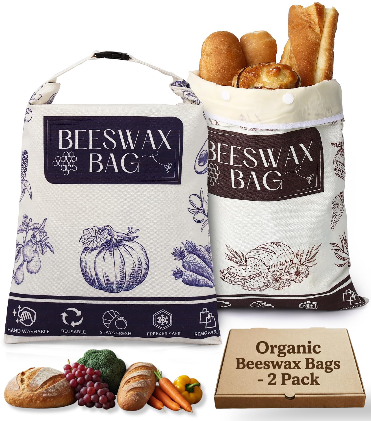 Amazon.com: 2 Pack Organic Beeswax Bread Bags for Bread