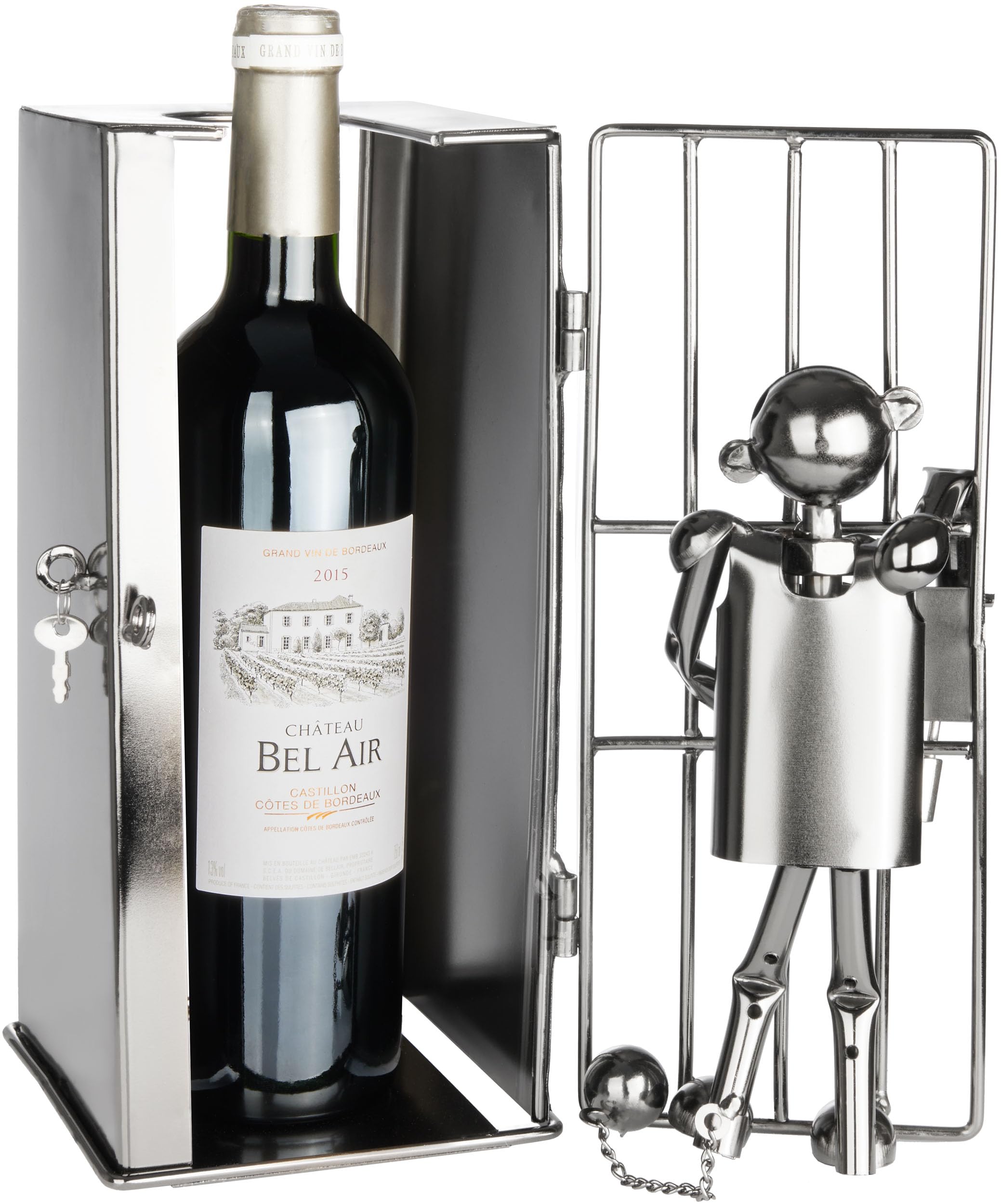 BRUBAKER Porte-Bouteille de vin - Prisonnier dans Prison - Métal | Carte de vœux incluse - Idée cadeau originale - Objet décoratif