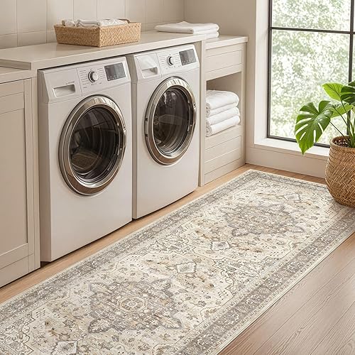 Miniatura 4 de Nakagishi - Tapete lavable para cocina, 3 x 10 pies, antideslizante, bohemio, suave, vintage y rústico, resistente a manchas, para interiores,