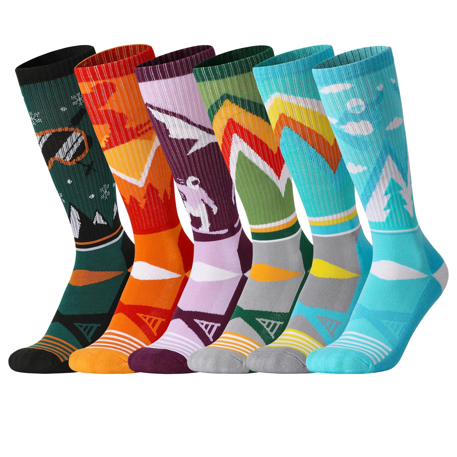 Lot de 6 paires de chaussettes de ski thermiques épaisses en laine mérinos pour garçons et filles - Chaussettes d'hiver pour le ski, le snowboard, la randonnée, les enfants de 8 à 12 ans