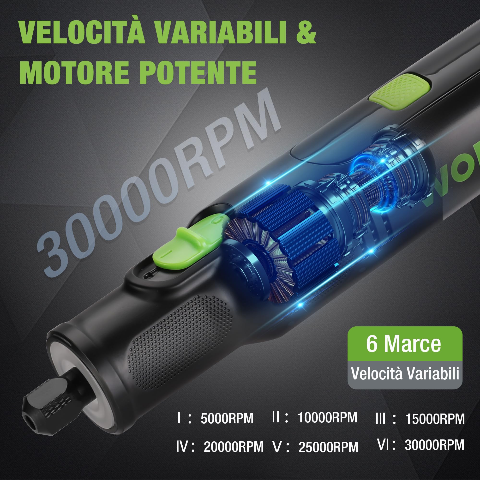 WORKPRO Utensile Rotante 7,2 V con 117 Accessori, Mini Trapano 6 Velocità 30000 giri/min, Borsa di Stoccaggio