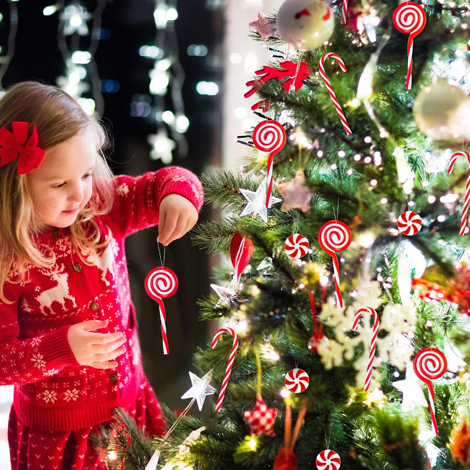 LOMIMOS 50 Stück Weihnachts-Lutscher Deko - Zuckerstangen Ornamente Mit Kristalldraht Für Baum & Deko