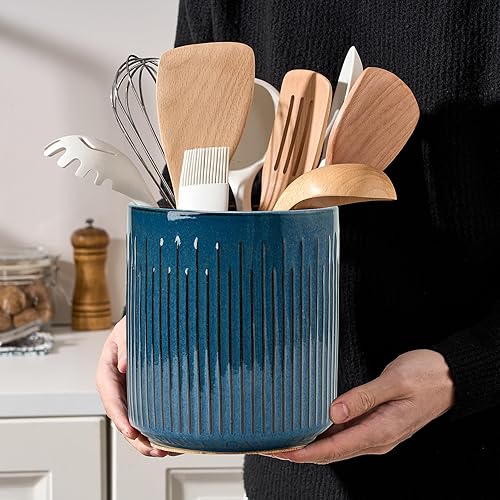 Miniatura 8 de JIEMEI HOME - Soporte para utensilios de cocina, recipiente estable de cerámica para encimera de cocina, organizador grande de utensilios de 7.2
