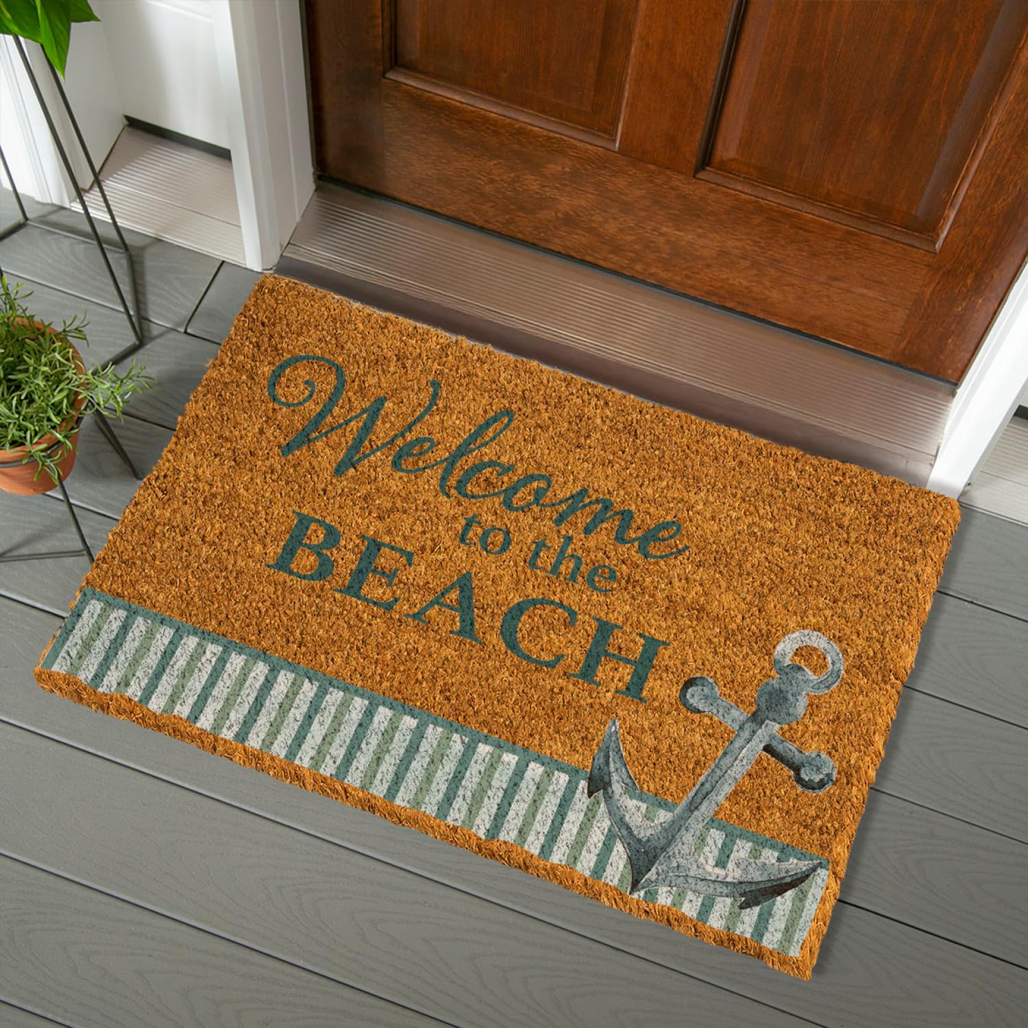 Evergreen Coir Doormat, Welcome Mats for Outdoor & Indoor Entrance, Non-Slip Mud Catcher Entryway Rug, Coir Front Door Mat for Outside Porch Patio (