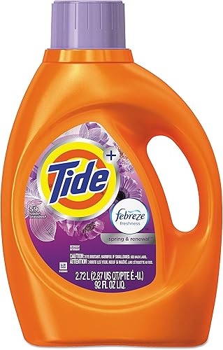 Tide 87566CT Plus Febreze Detergente líquido para ropa, primavera y renovación, botella de 92 oz (caja de 4)
