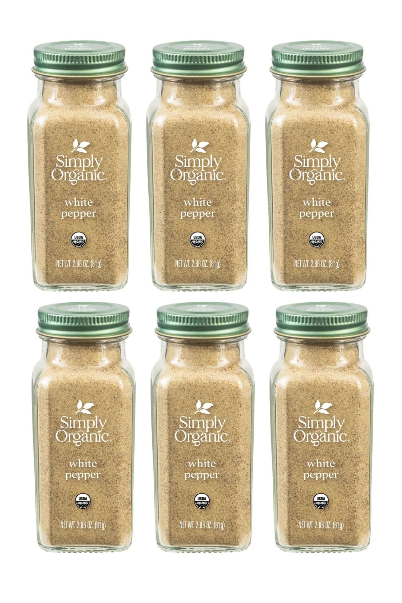 Simply Organic White Pepper, Certified Organic | 2.86 oz | Pack of 6 | Piper nigrum L.