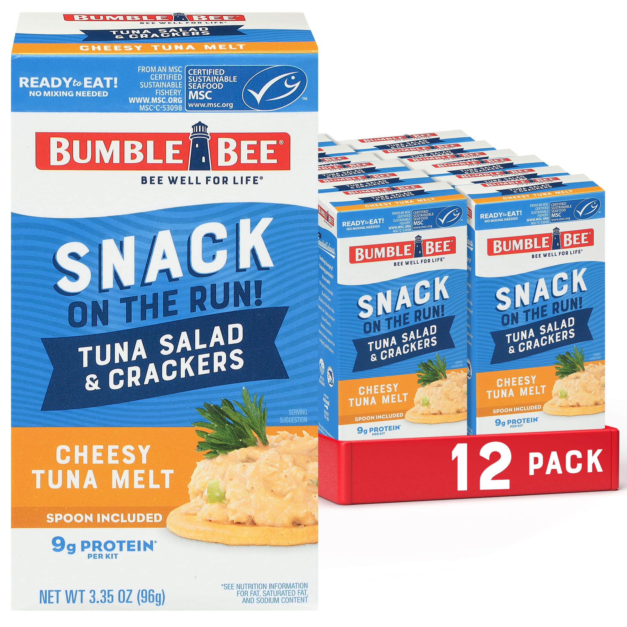 Snack On The Run Cheesy Melt Tuna Salad with Crackers Kit (Pack of 12) - Ready to Eat Protein Snack Pack - 9g Protein per Box - Wild Caught MSC Certified Tuna
