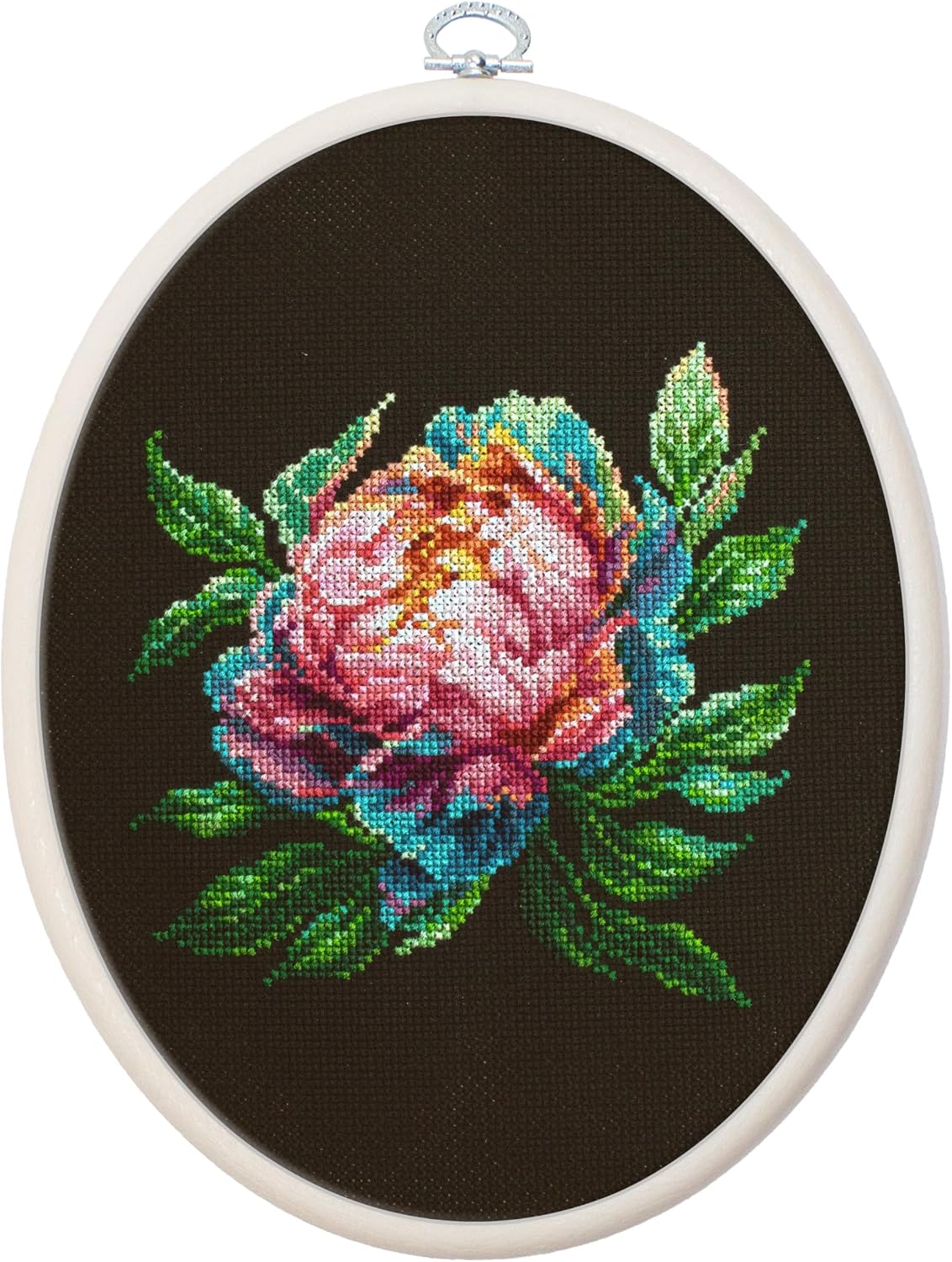 Luca-S Cross Stitch Kit with Hoop Included - ''Abalone Pearl'' Peony, Counted Cross Stitch Kit for Adults, Embroidery Kit, BC203