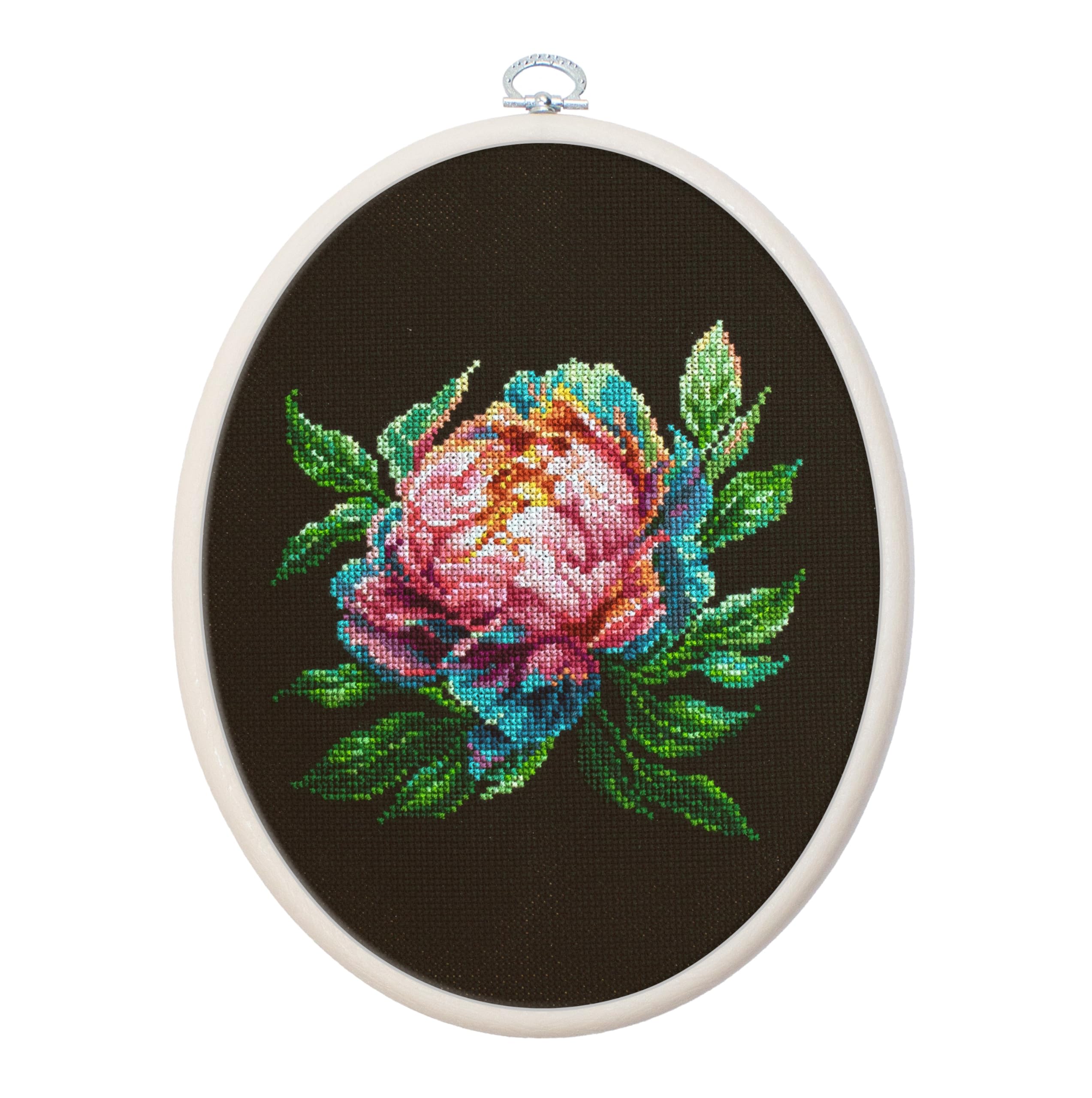 Luca-S counted cross stitch kit with hoop ""Abalone Pearl Peony"", 12x12cm, DIY