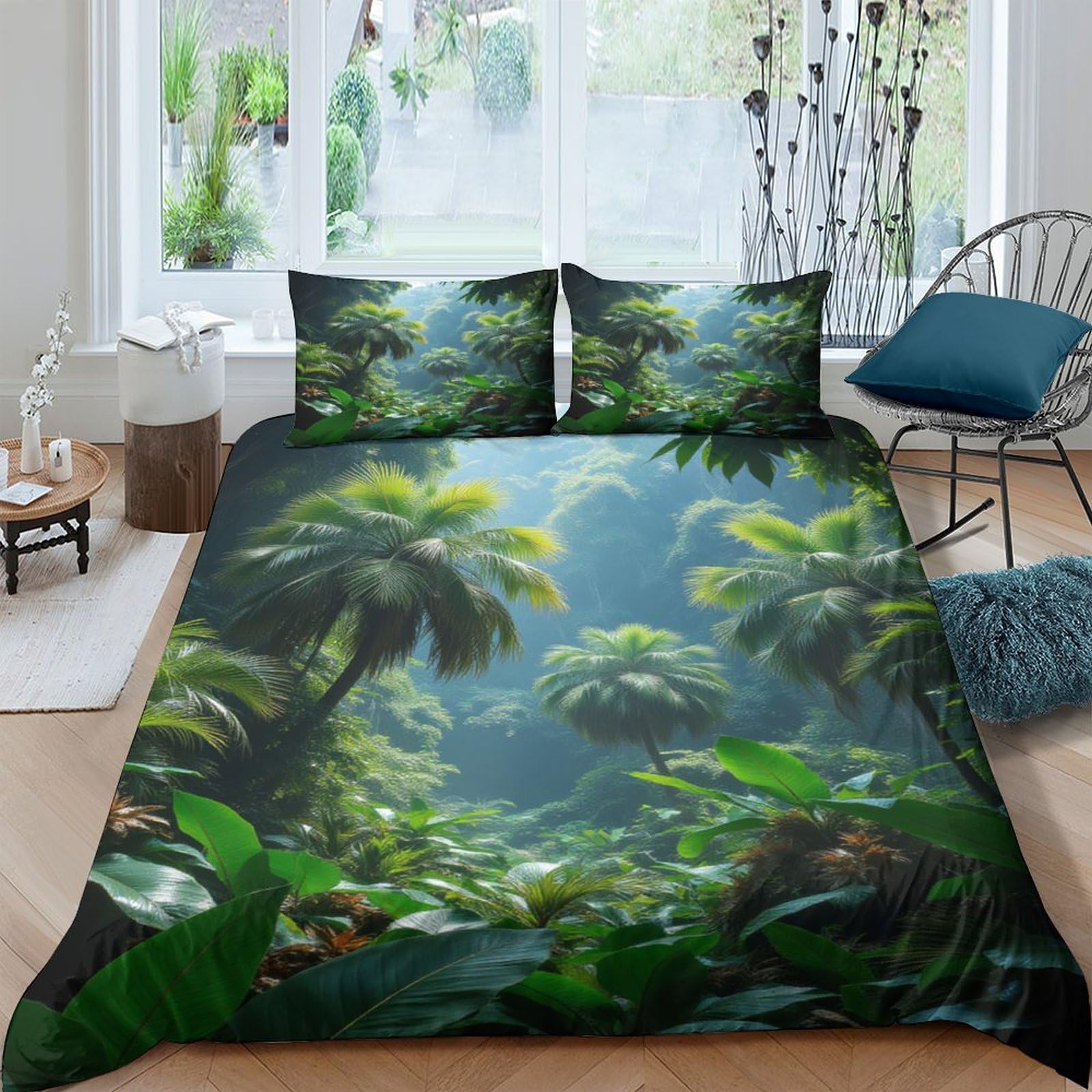 Ctjqhvkz Style-8 3D Printed Tropical Rainforest Fitted Sheet Microfiber Soft Green Jungle Bed Cover For Bedroom Dorm Mattress Protector Decor Single（135X200cm）