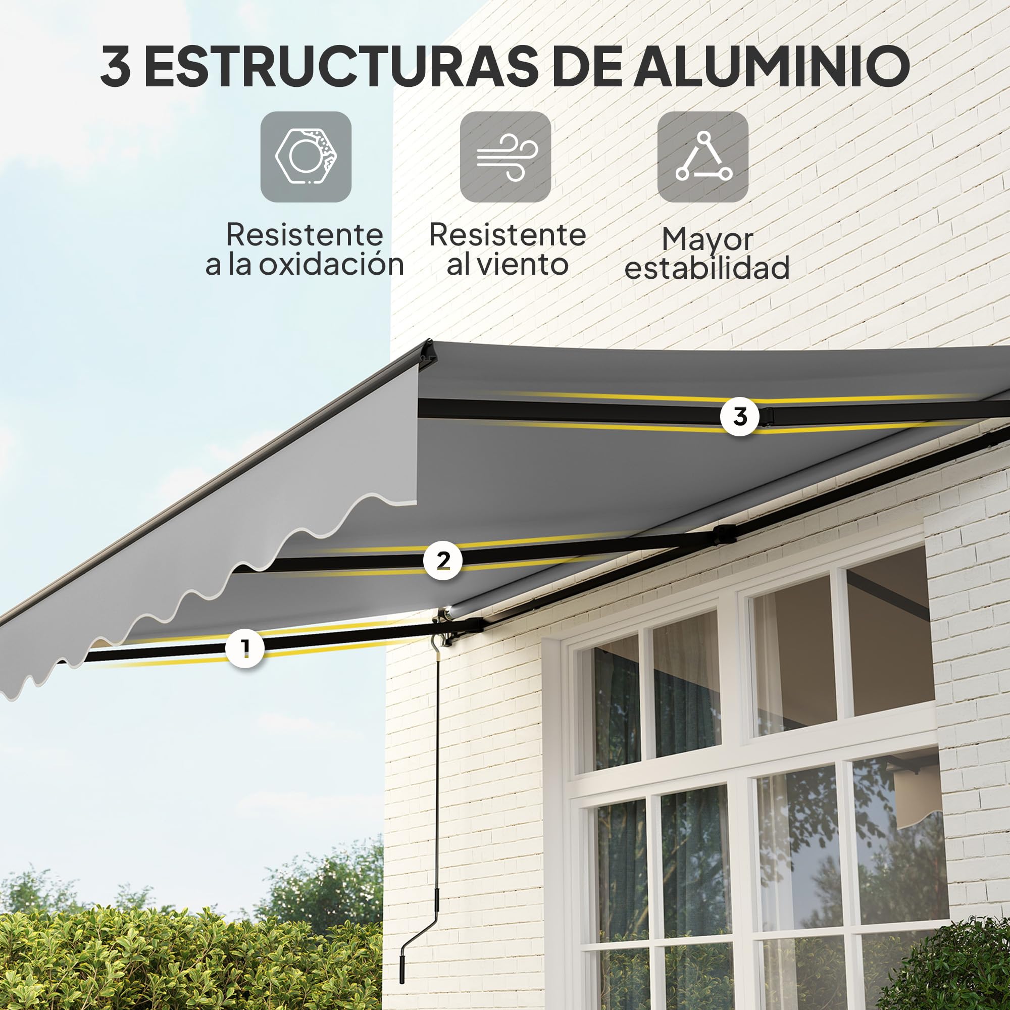 Outsunny Tenda Retrattile Manuale 3x2,5 M Con Luci LED Solari | Protezione UV50+ | Alluminio Crema