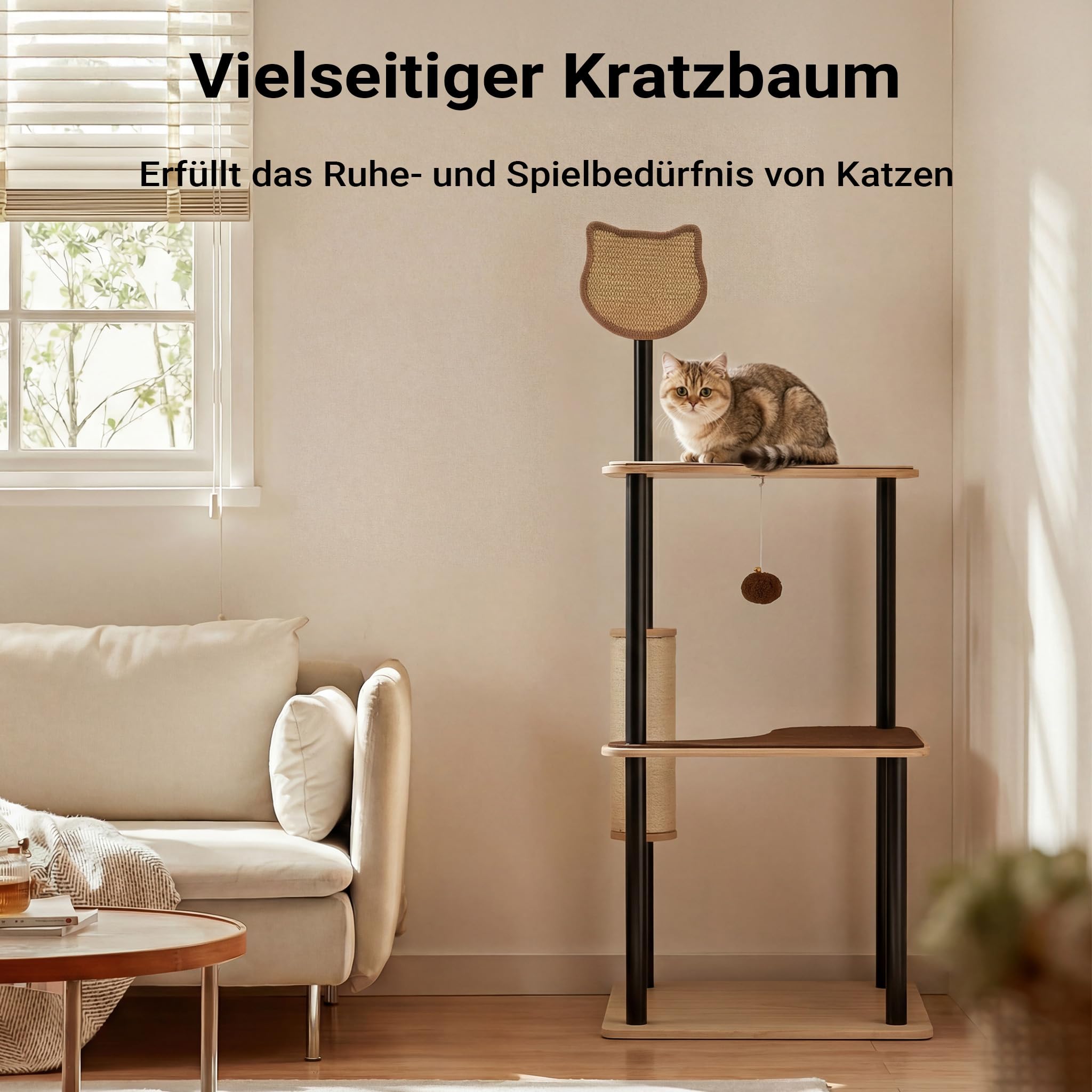 Fudajo Kratzbaum aus Metall 48 x 40 x 120 cm mit Sisal, Kratzmöbel mit Kratzbrett, Katzenbaum mit großer Liegefläche und modernem Design