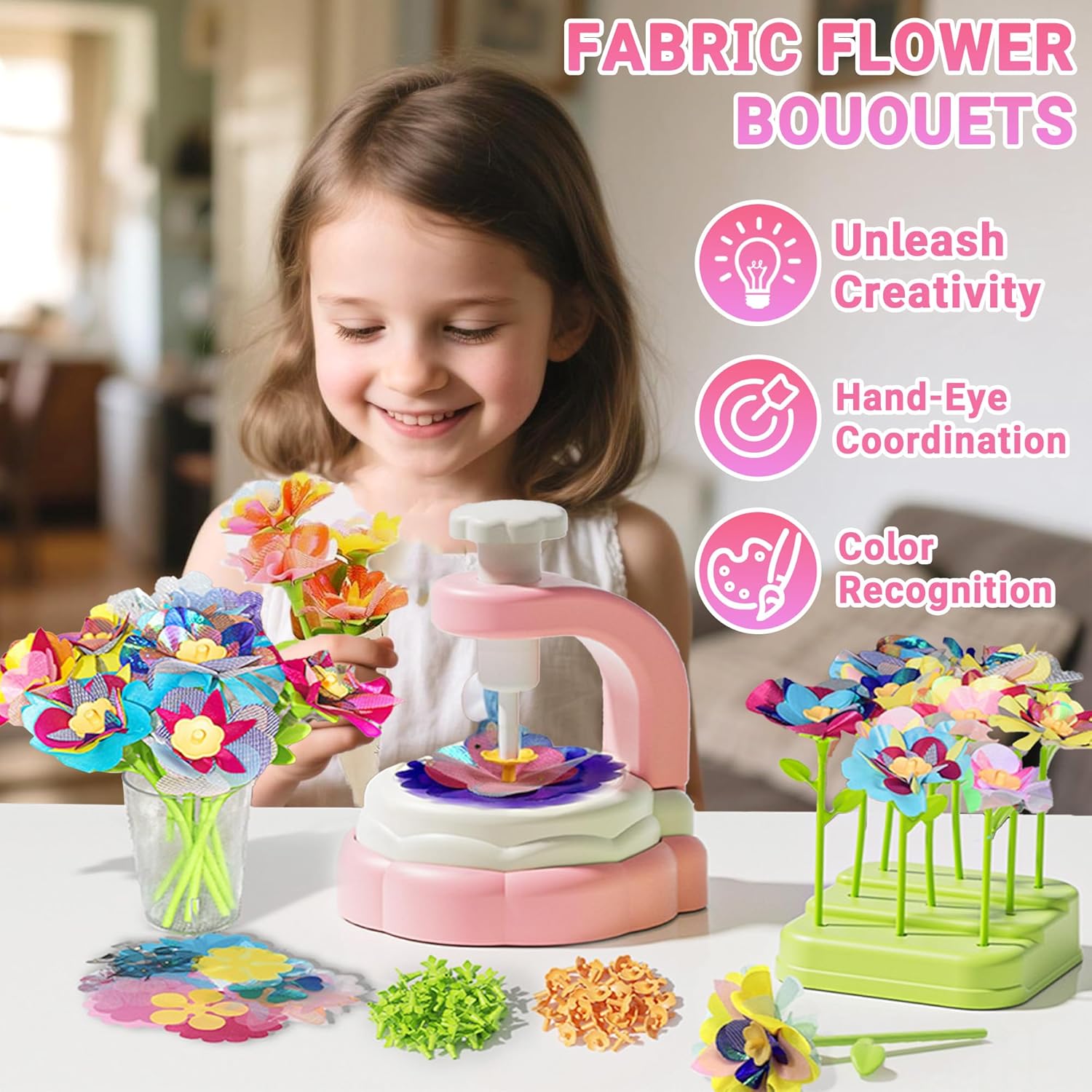 Flower Bouquet Craft Kit, DIY Arts and Crafts Toys for Kids 4-6-8, Poke Crafts for Girls, Make Your Own Bunch of Flowers, Arts and Crafts for 4 5 6 7 8 Years Old Girl Birthday Gift