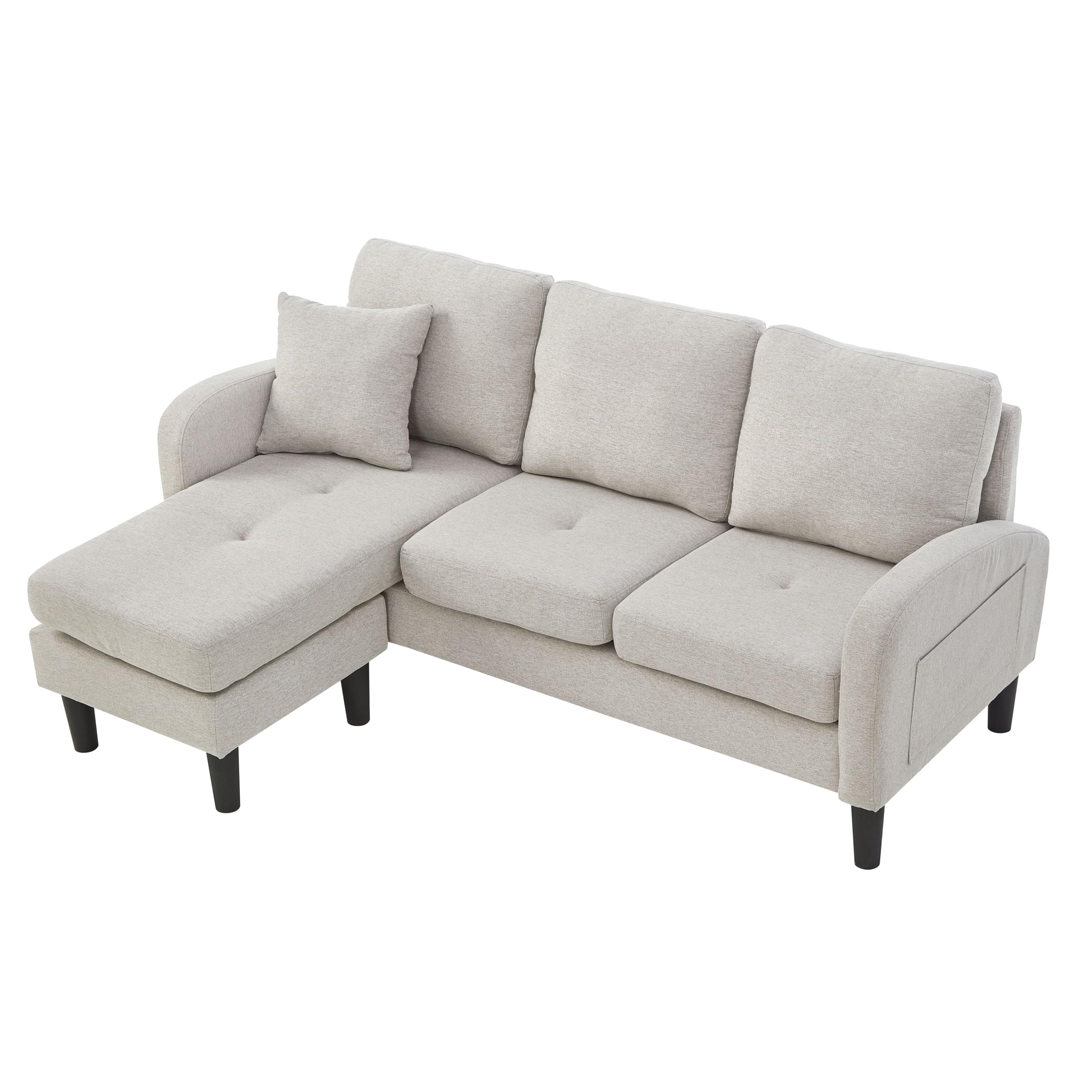 Divano ad angolo a forma di L 166x118x77 cm con chaise longue – Divano a 3 posti, tessuto di lino e cotone traspirante, gambe in plastica, design modulare, ideale per soggiorno, appartamenti e