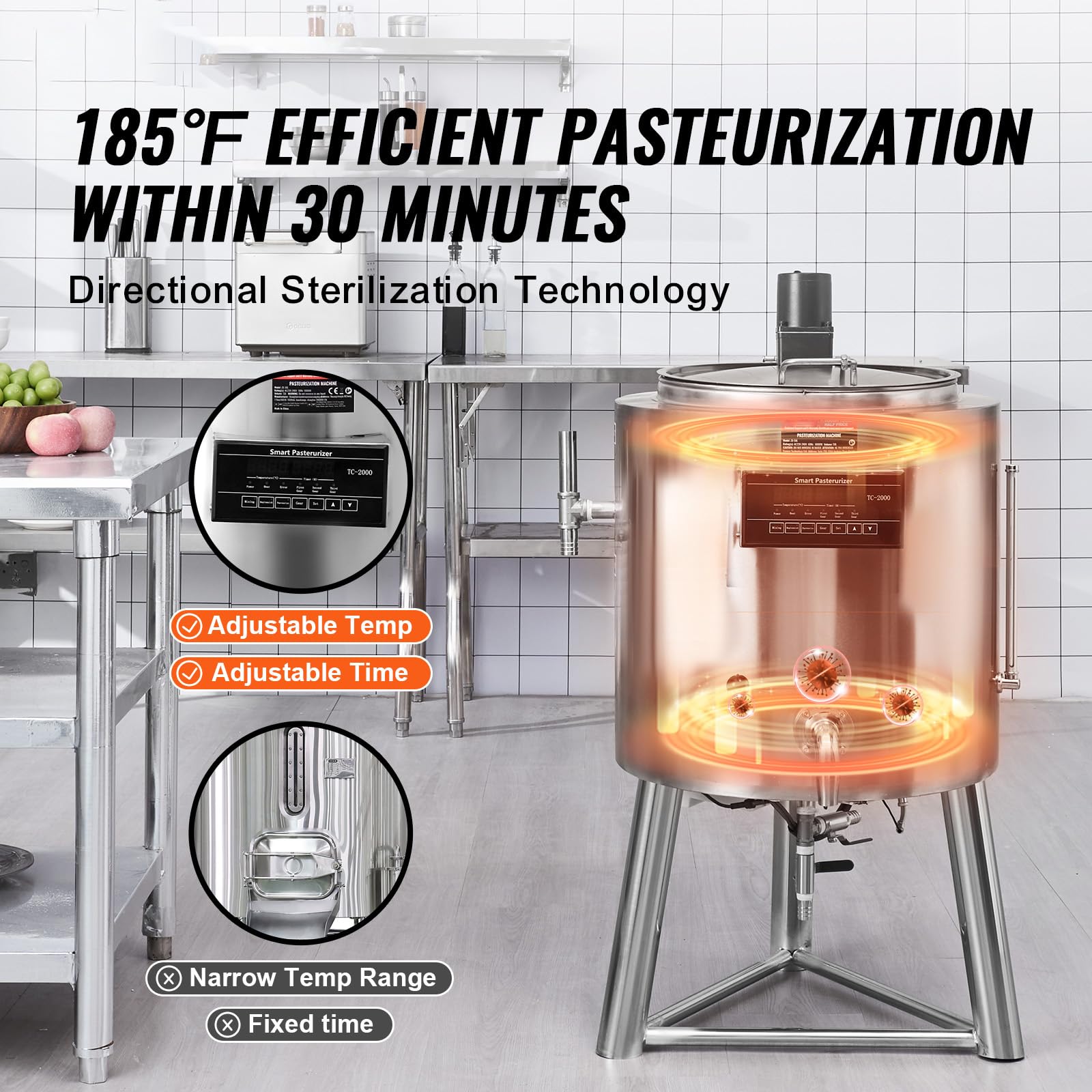 Happybuy Milk Pasteurizer 50L - A Compact Commercial Marvel! Constructed from food - grade 304 stainless steel, this professional machine provides precise time and temperature control.