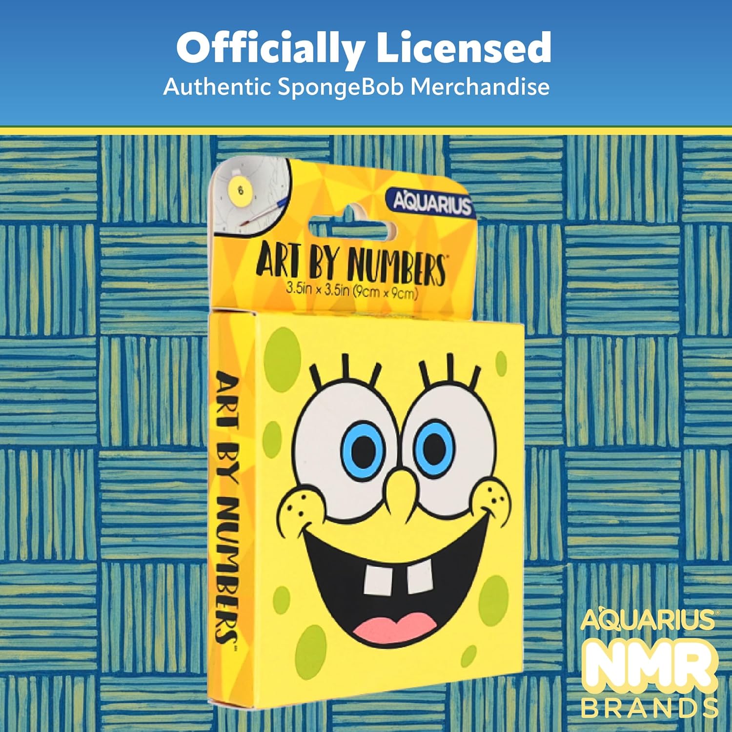 AQUARIUS Spongebob Squarepants Face Micro Art by Numbers Kit, (3.5 x 3.5 in) Paint by Number Canvas, Acrylic Paint Set, Brushes, Official Spongebob Merchandise